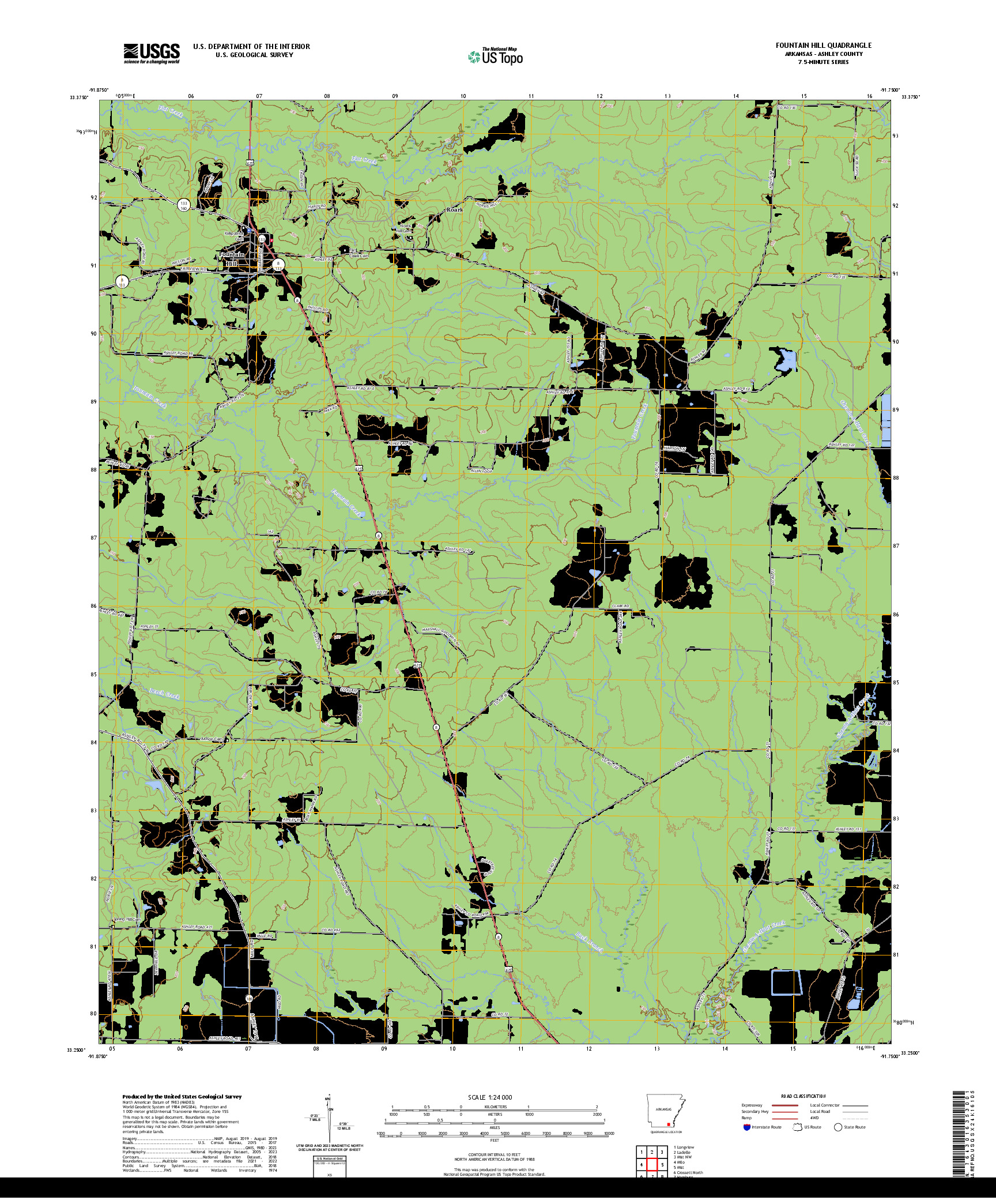 US TOPO 7.5-MINUTE MAP FOR FOUNTAIN HILL, AR