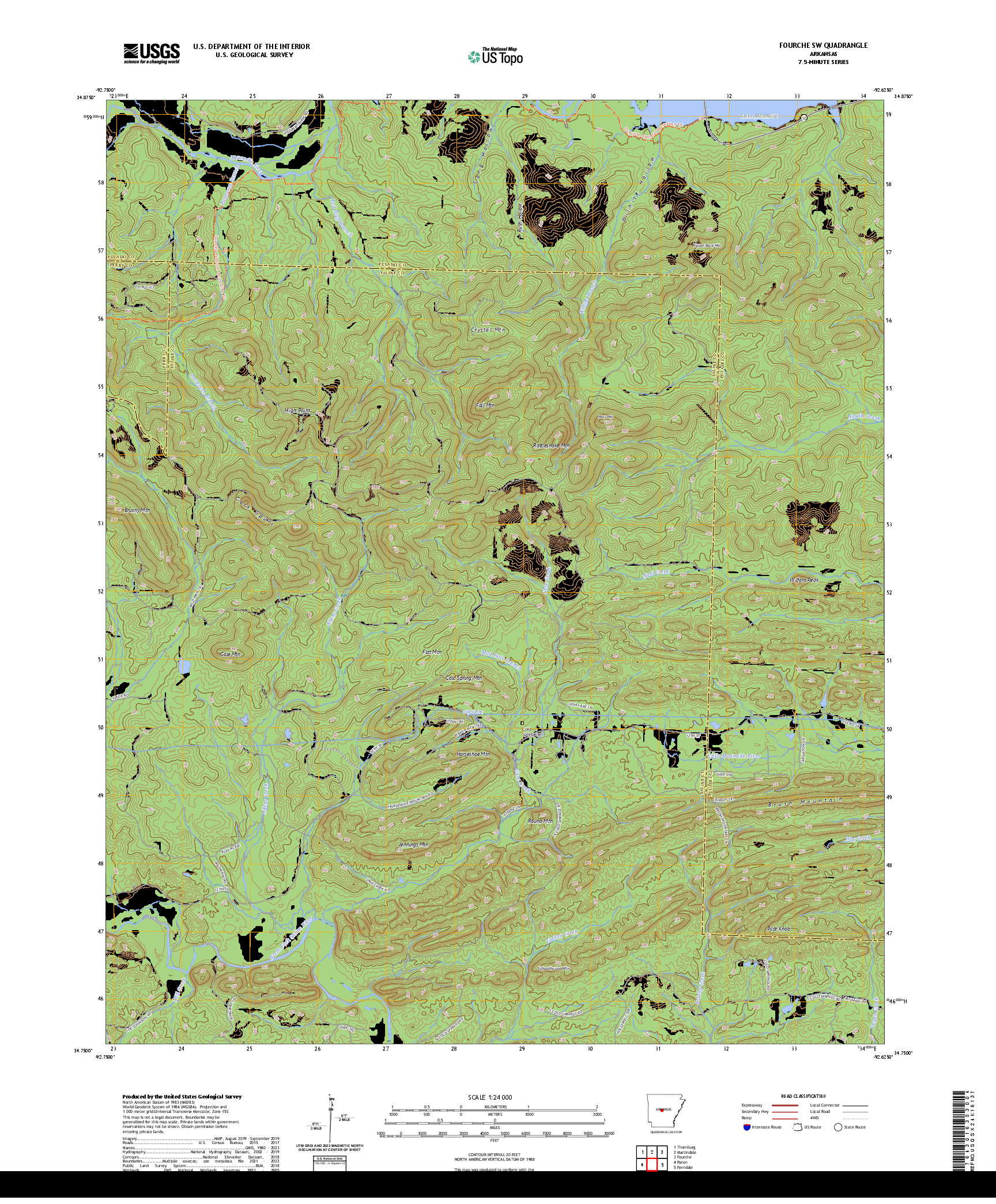 US TOPO 7.5-MINUTE MAP FOR FOURCHE SW, AR