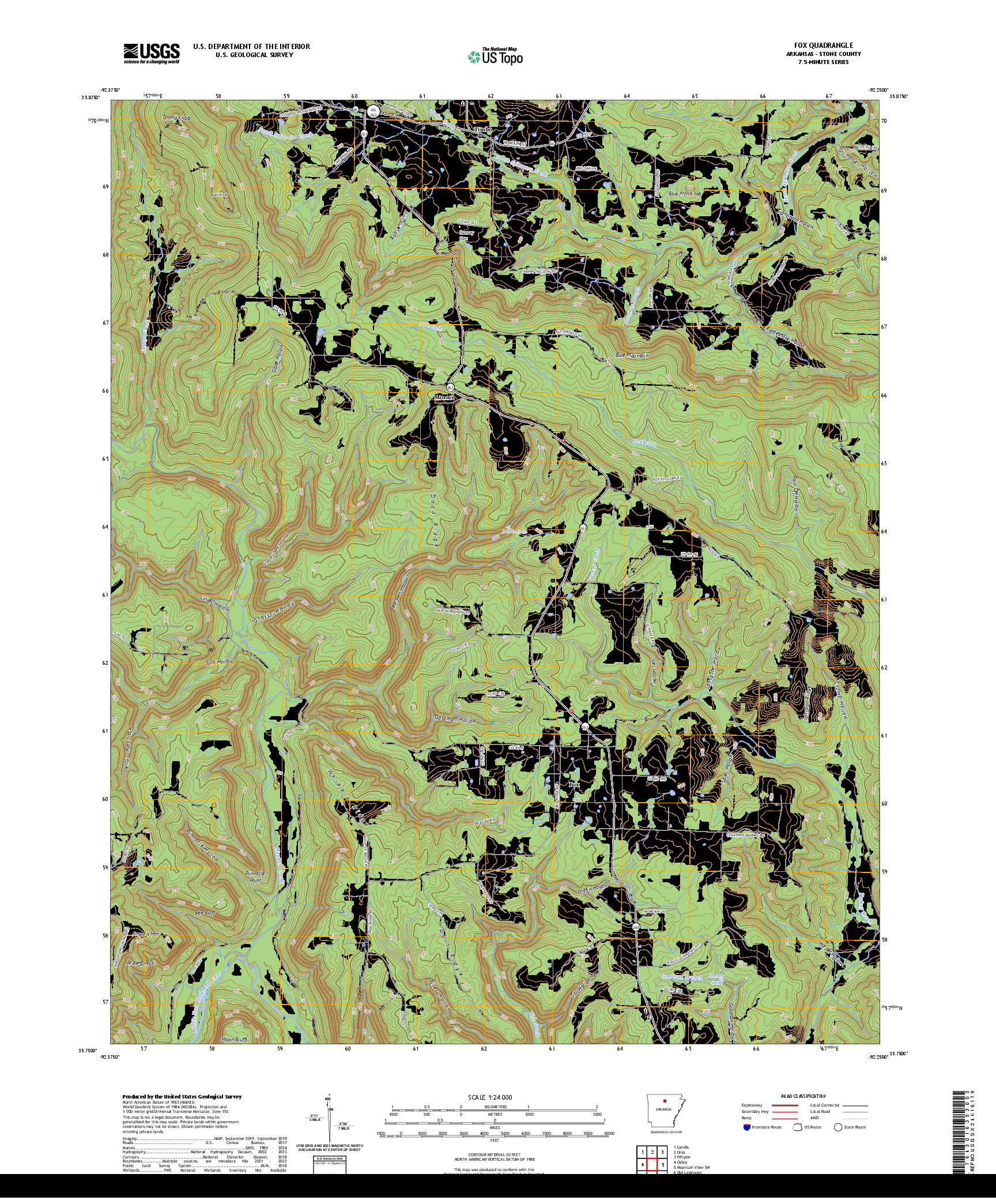 US TOPO 7.5-MINUTE MAP FOR FOX, AR