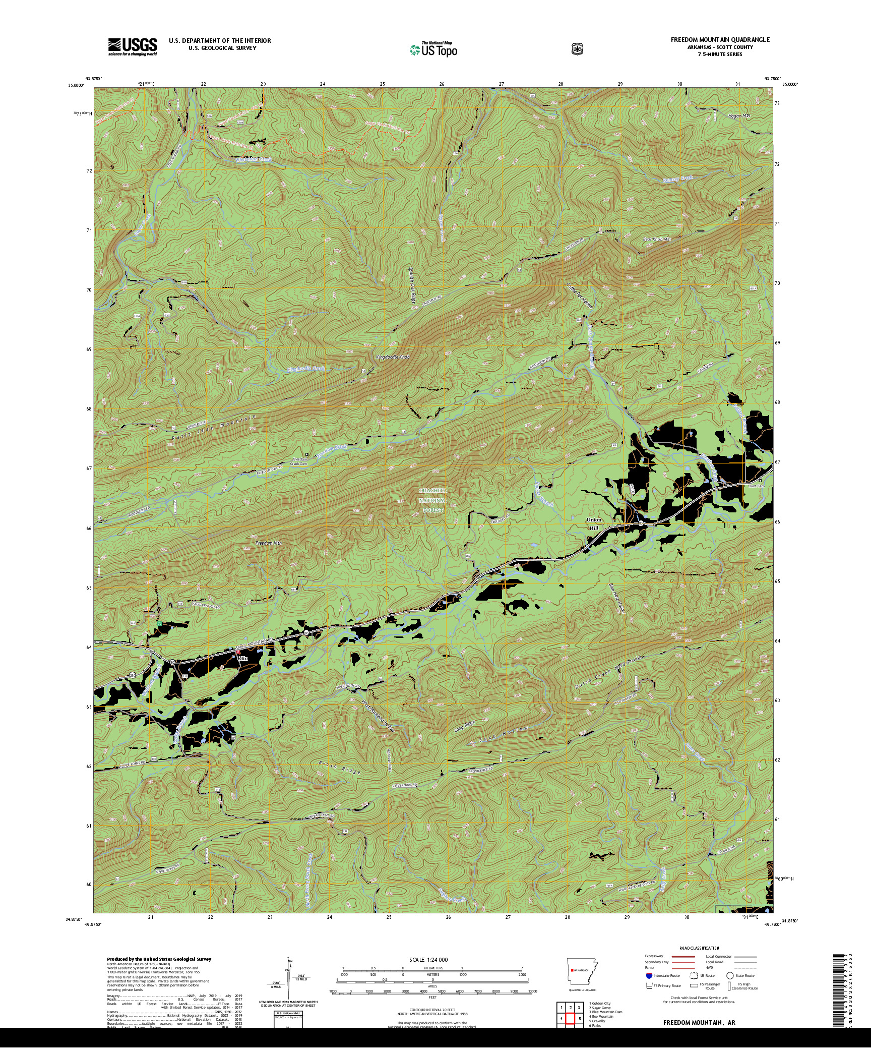 US TOPO 7.5-MINUTE MAP FOR FREEDOM MOUNTAIN, AR