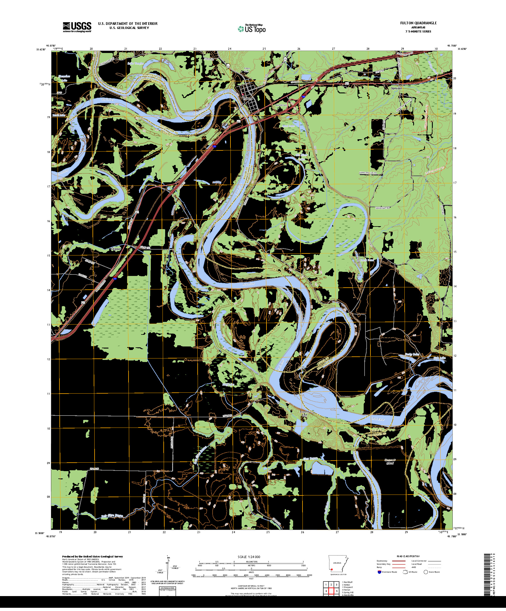 US TOPO 7.5-MINUTE MAP FOR FULTON, AR