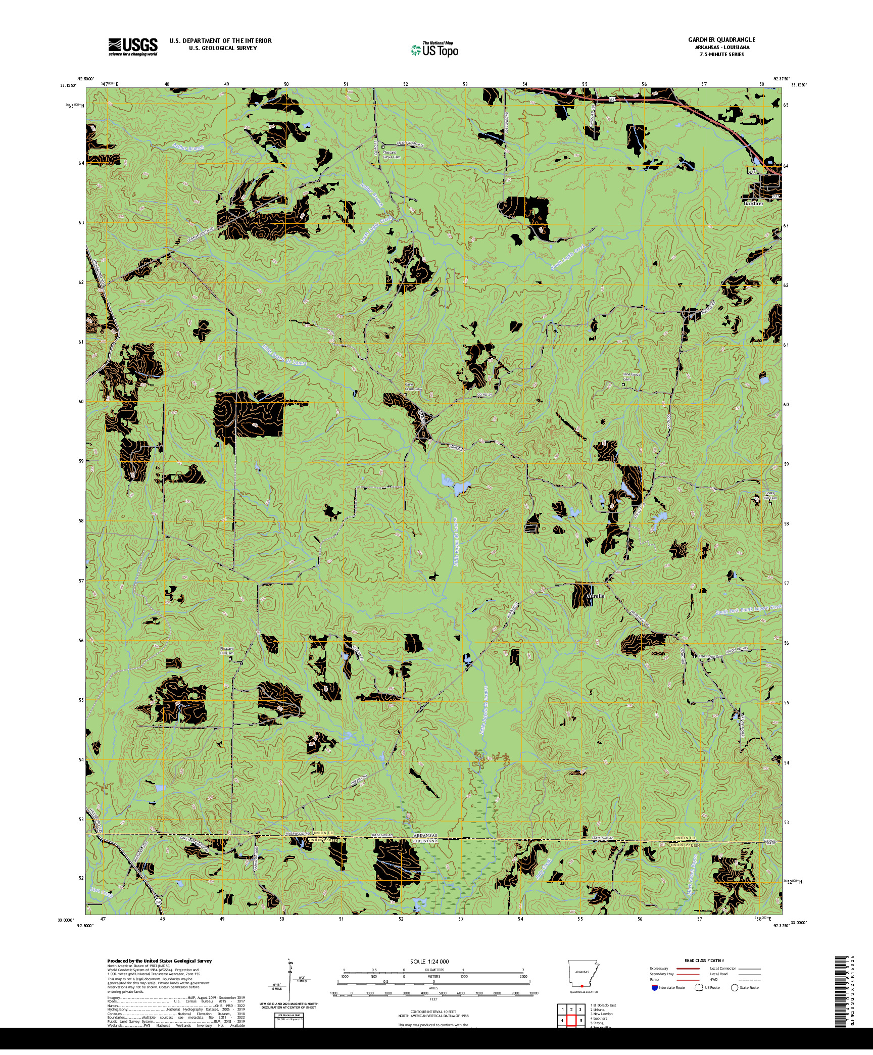 US TOPO 7.5-MINUTE MAP FOR GARDNER, AR,LA