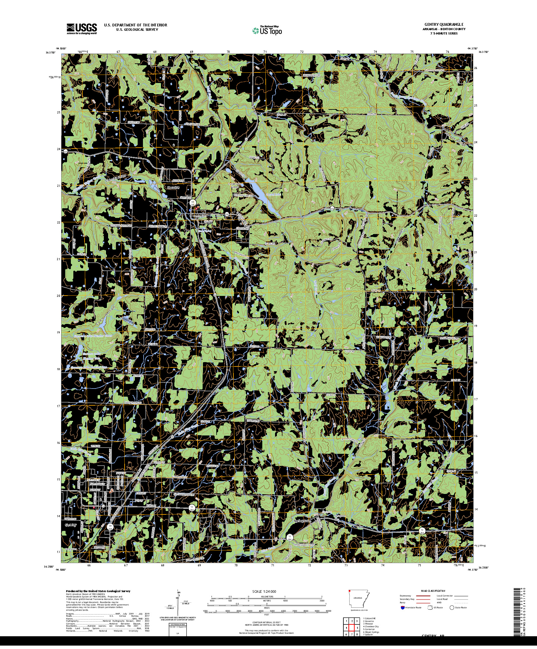 US TOPO 7.5-MINUTE MAP FOR GENTRY, AR