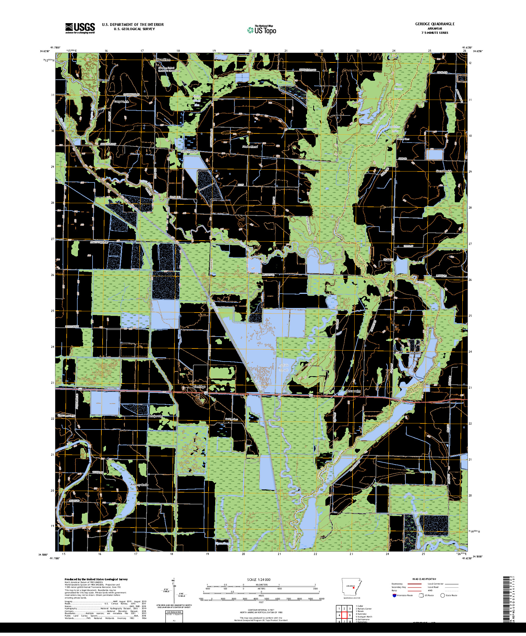 US TOPO 7.5-MINUTE MAP FOR GERIDGE, AR