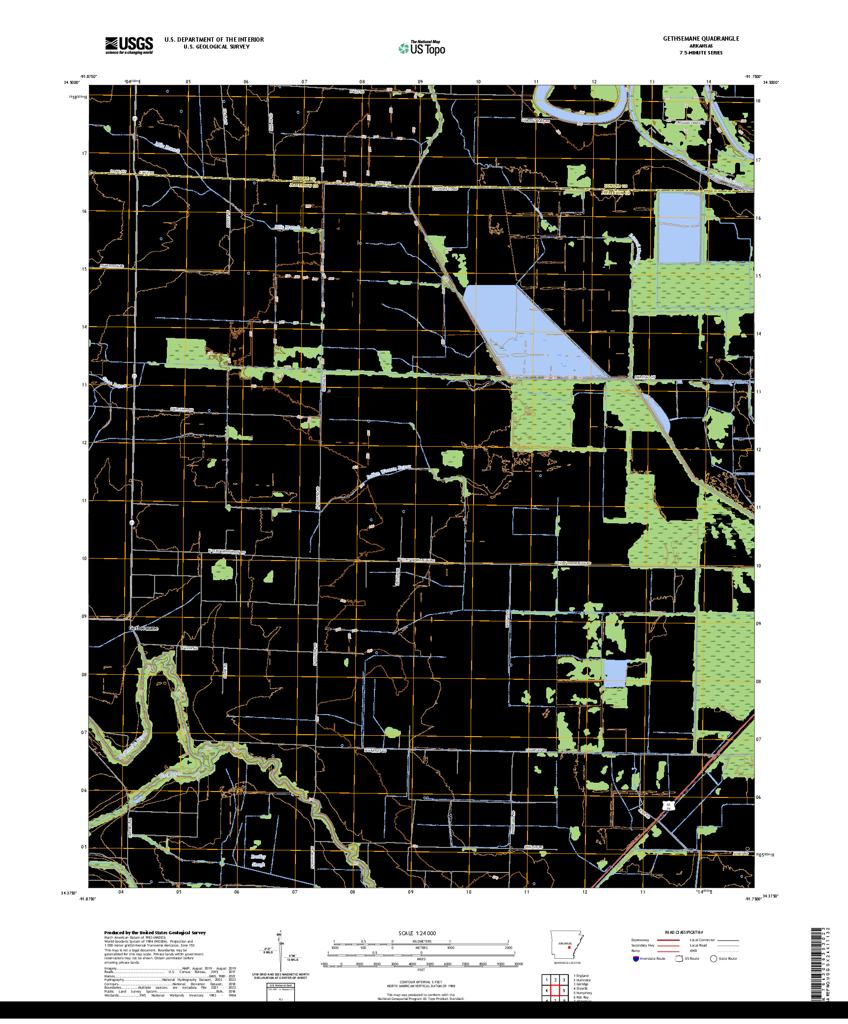 US TOPO 7.5-MINUTE MAP FOR GETHSEMANE, AR