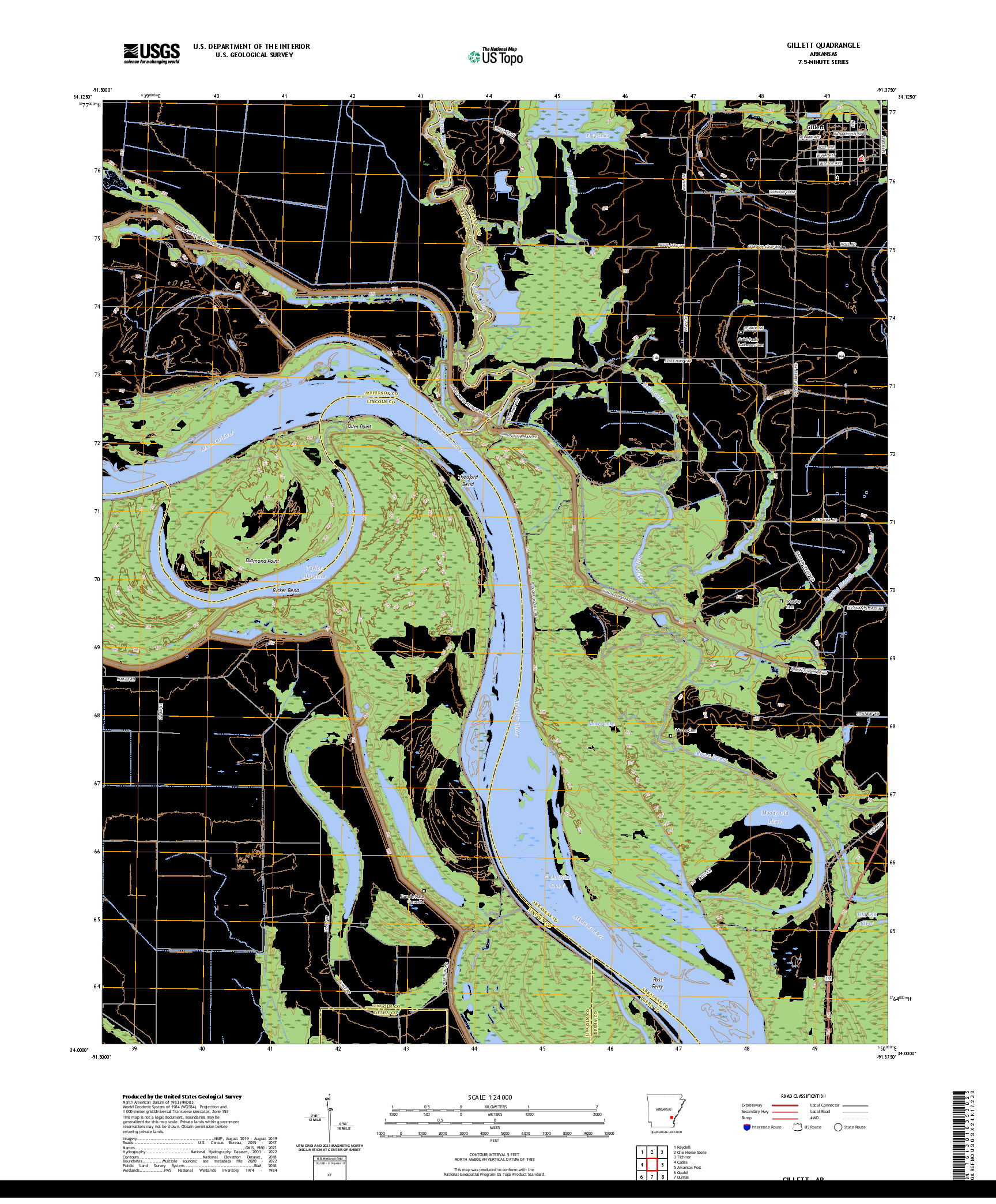 US TOPO 7.5-MINUTE MAP FOR GILLETT, AR