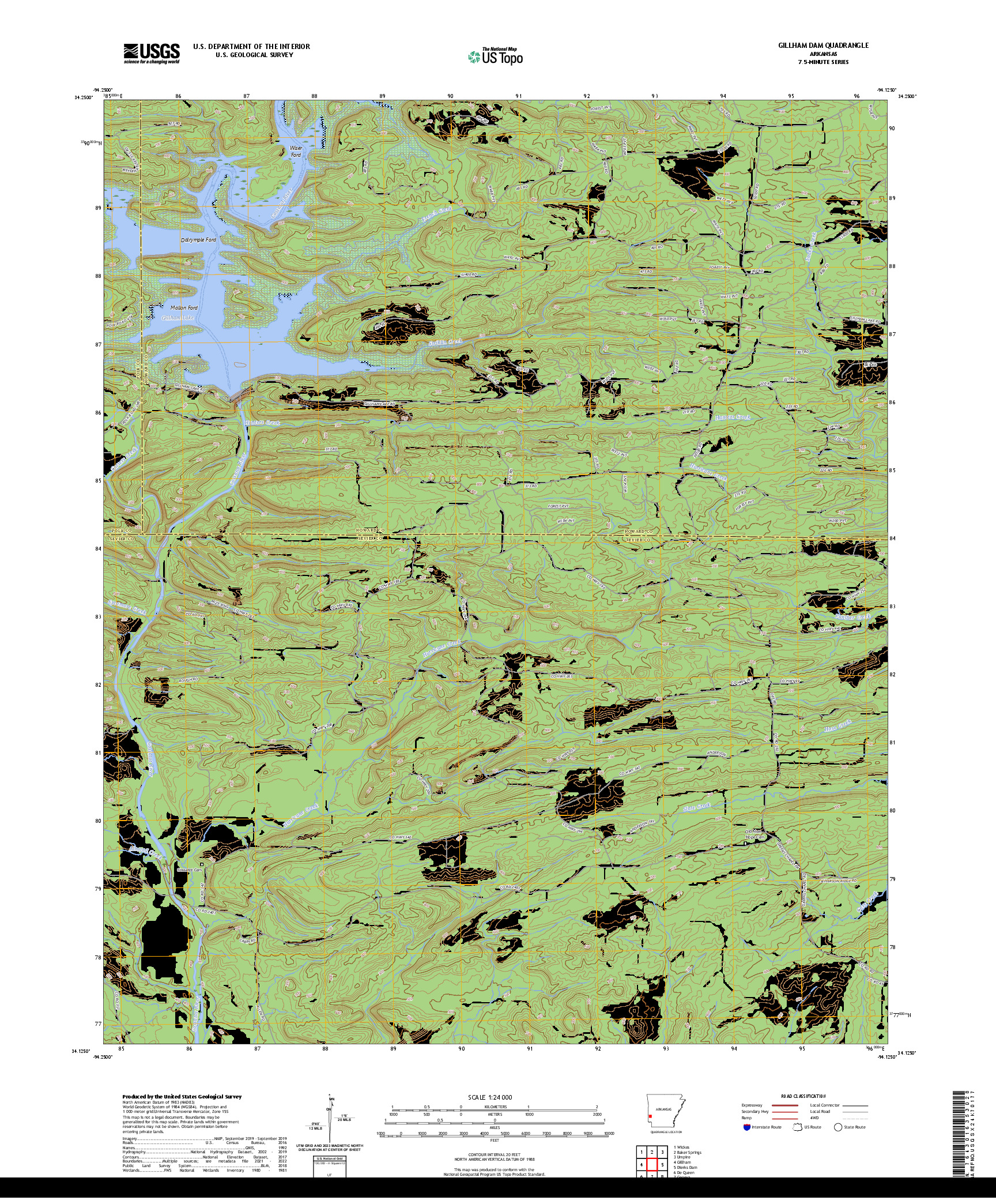 US TOPO 7.5-MINUTE MAP FOR GILLHAM DAM, AR