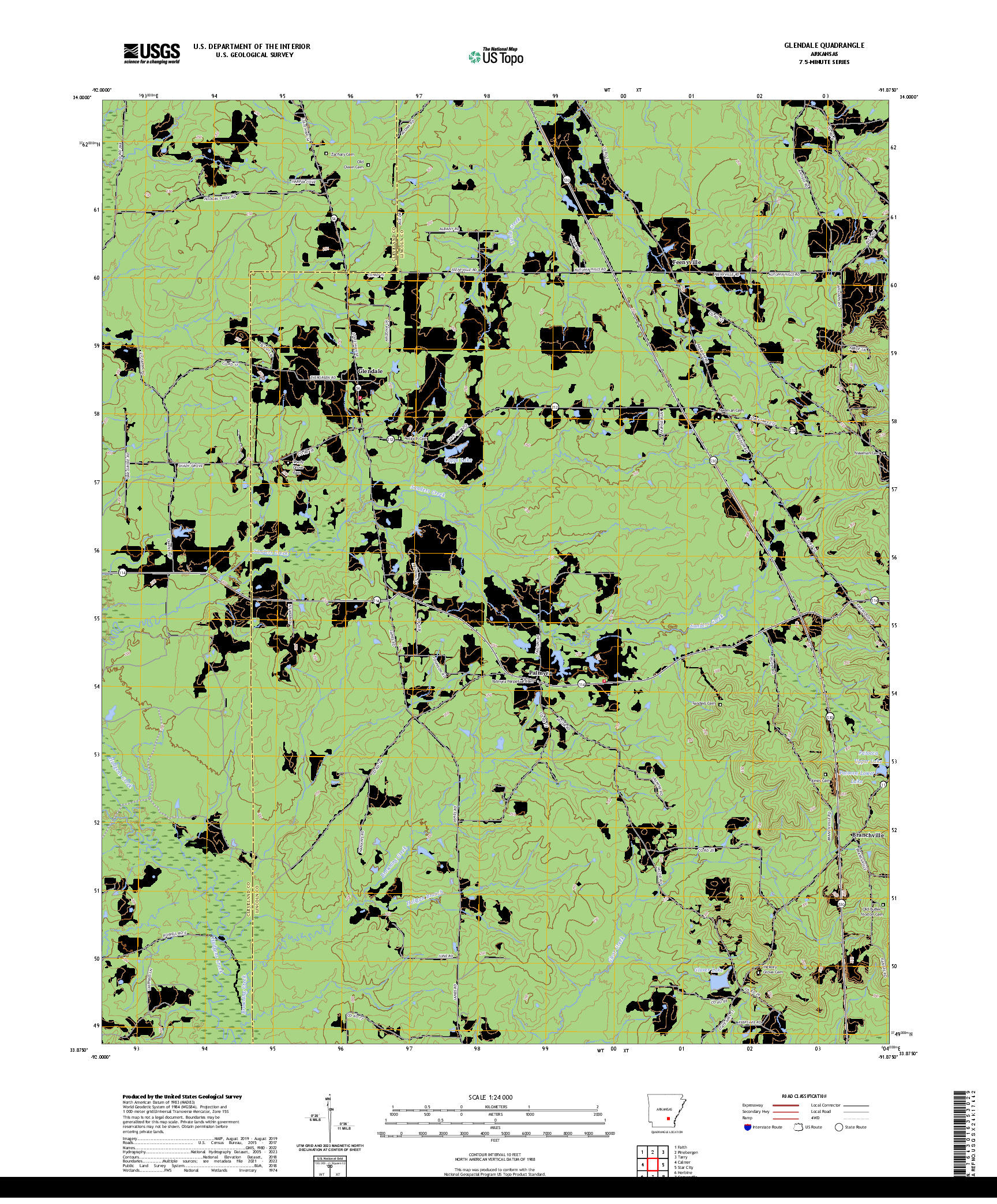 US TOPO 7.5-MINUTE MAP FOR GLENDALE, AR