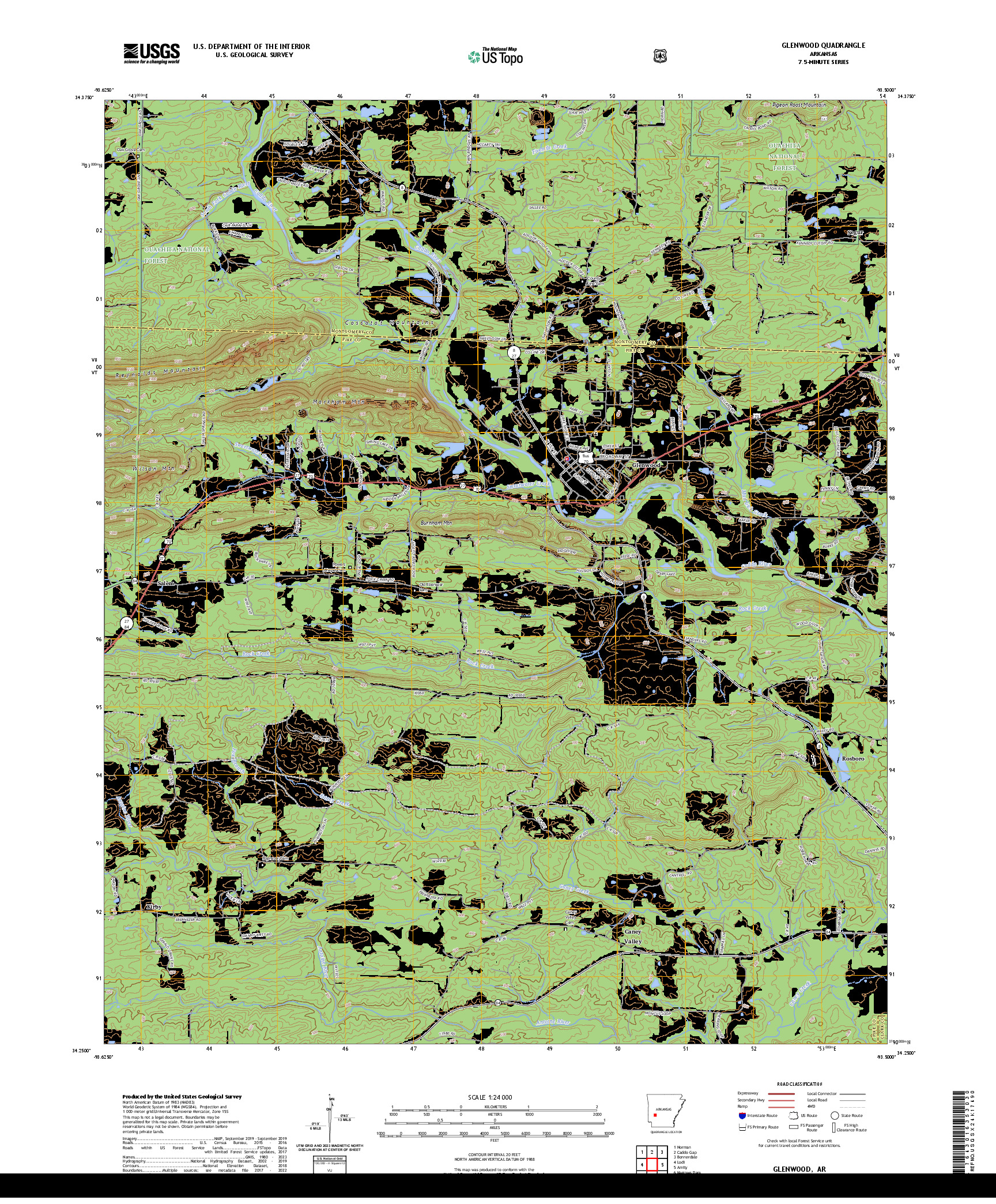 US TOPO 7.5-MINUTE MAP FOR GLENWOOD, AR