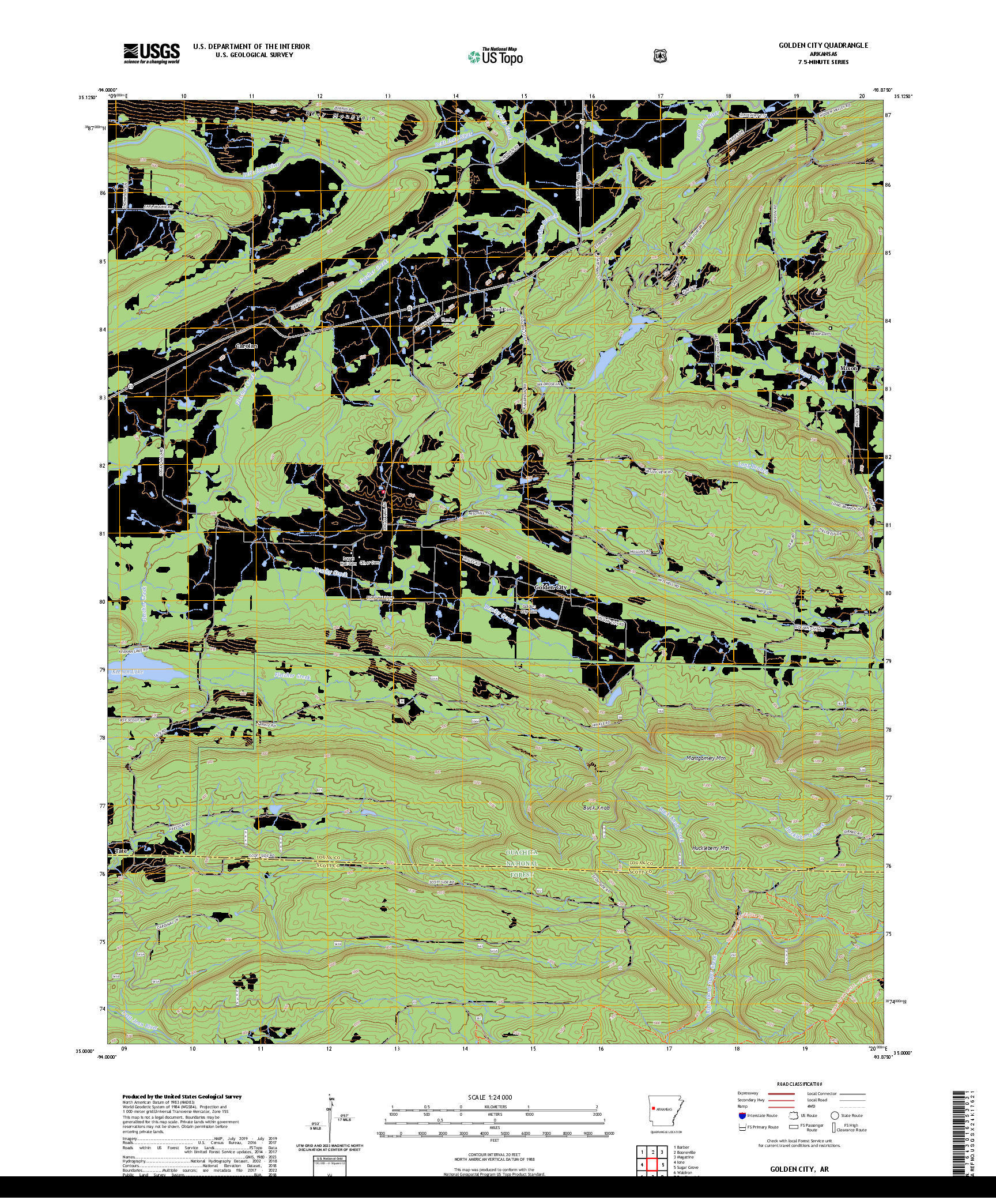 US TOPO 7.5-MINUTE MAP FOR GOLDEN CITY, AR