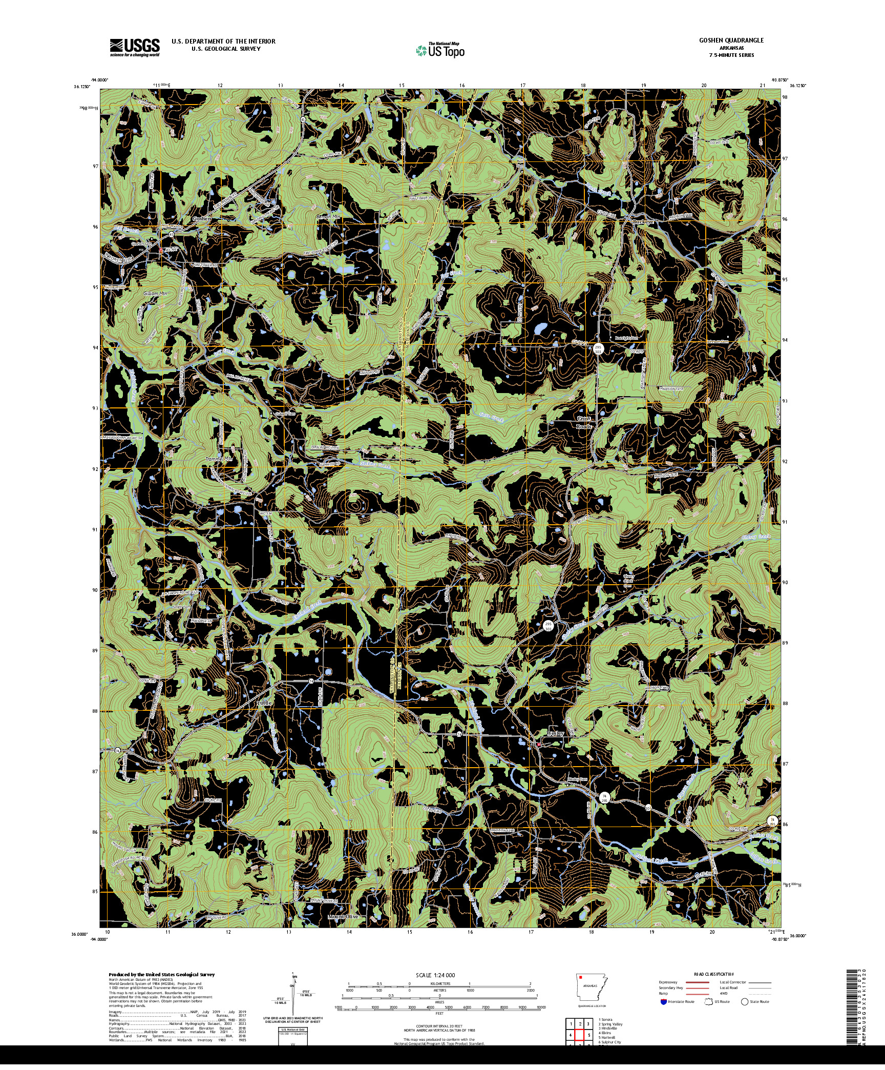 US TOPO 7.5-MINUTE MAP FOR GOSHEN, AR