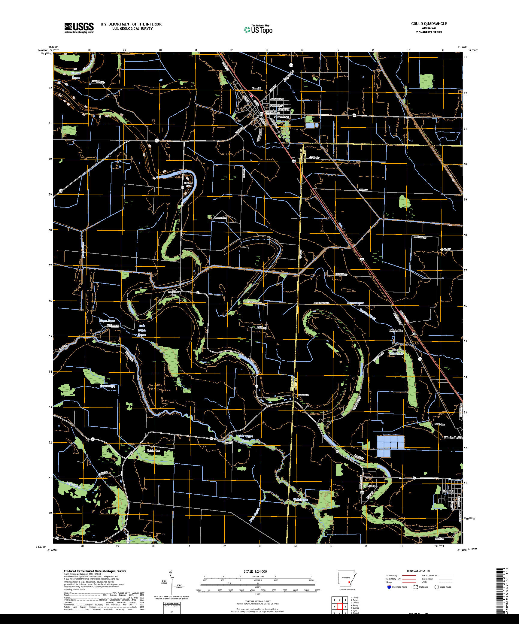US TOPO 7.5-MINUTE MAP FOR GOULD, AR