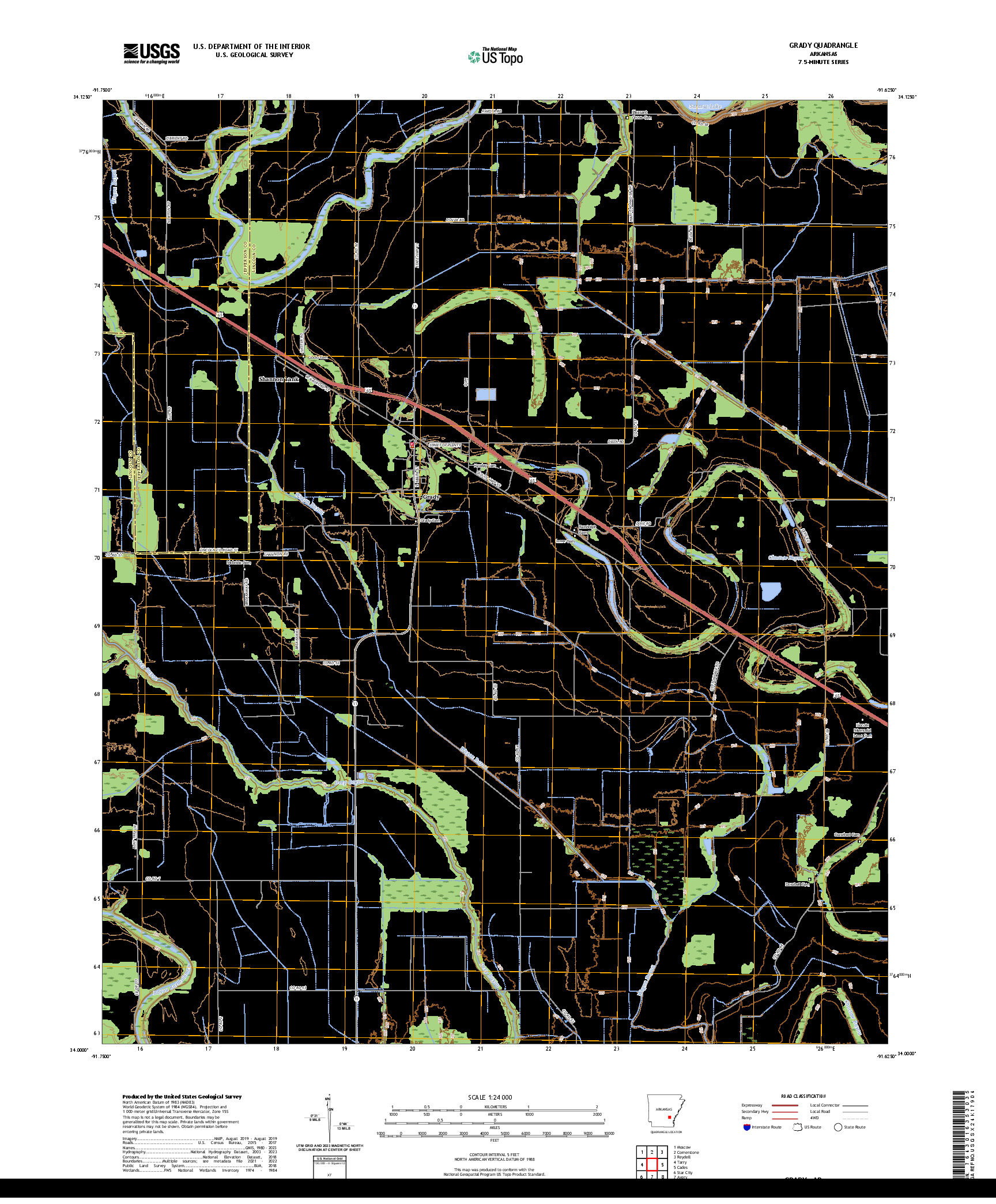 US TOPO 7.5-MINUTE MAP FOR GRADY, AR