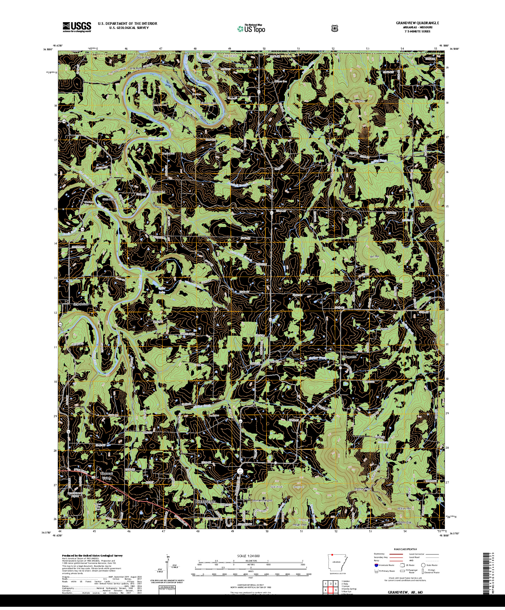 US TOPO 7.5-MINUTE MAP FOR GRANDVIEW, AR,MO