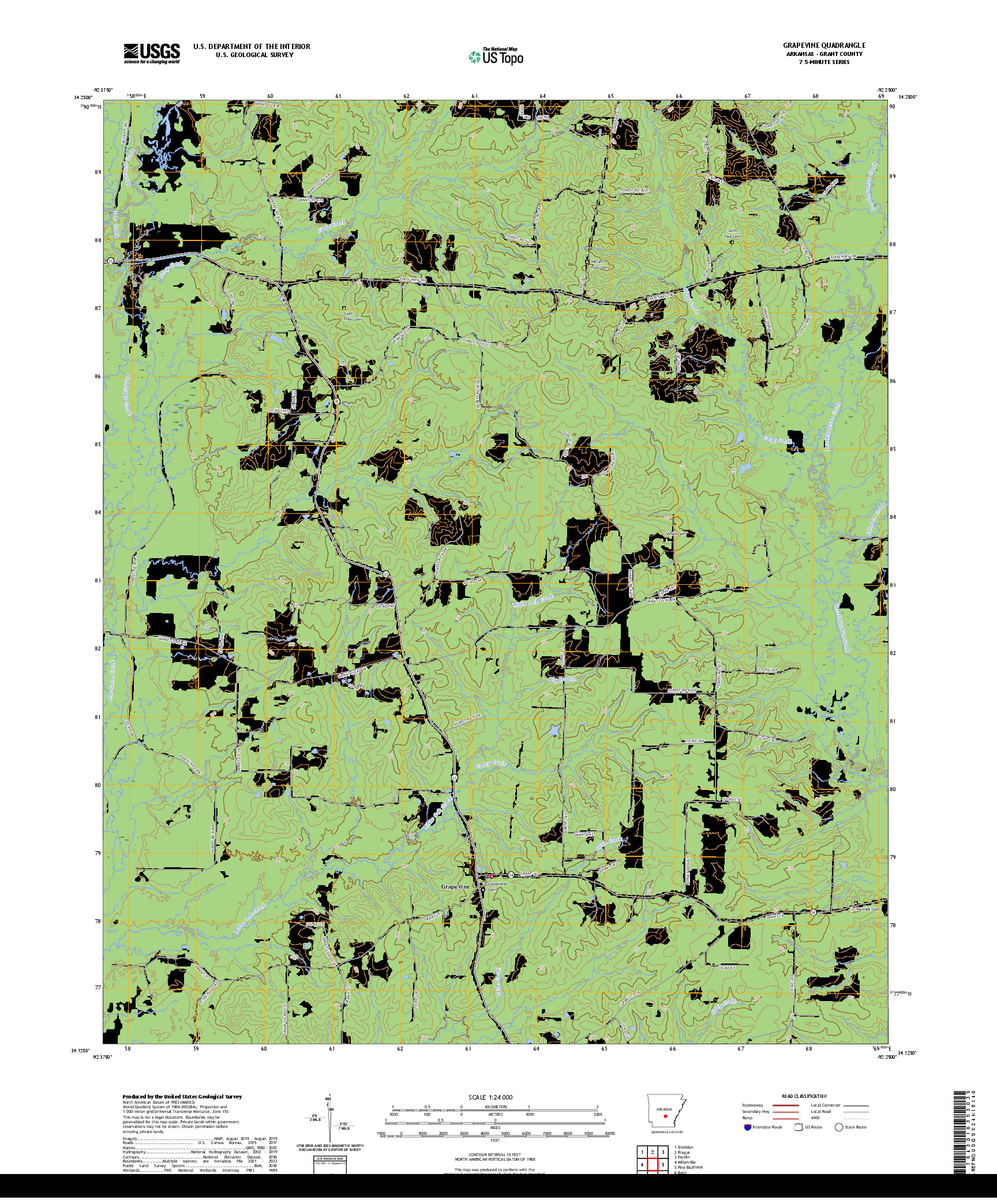 US TOPO 7.5-MINUTE MAP FOR GRAPEVINE, AR