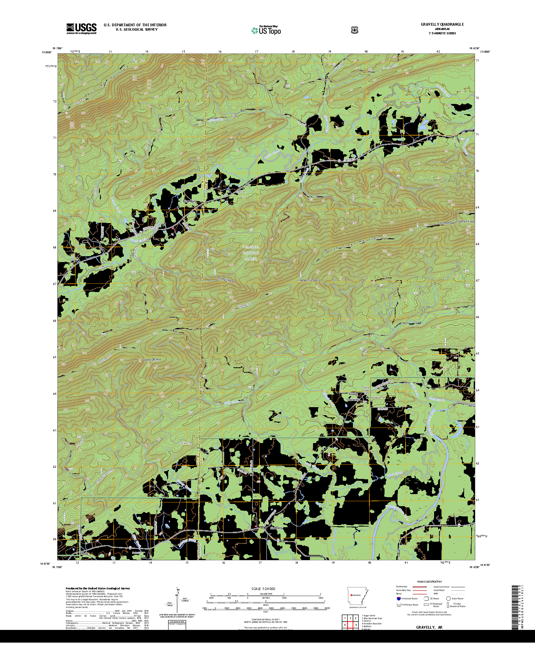 US TOPO 7.5-MINUTE MAP FOR GRAVELLY, AR