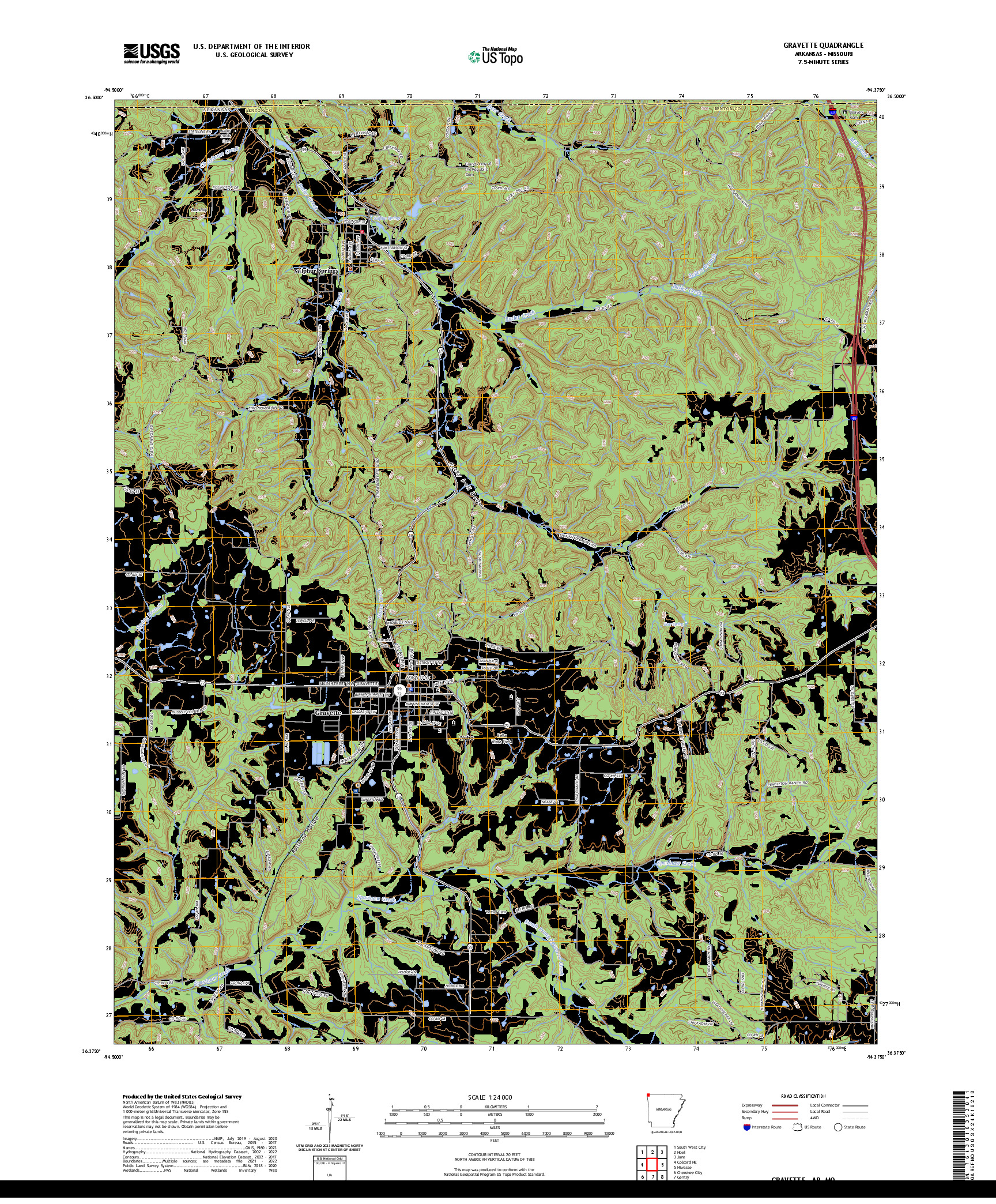 US TOPO 7.5-MINUTE MAP FOR GRAVETTE, AR,MO