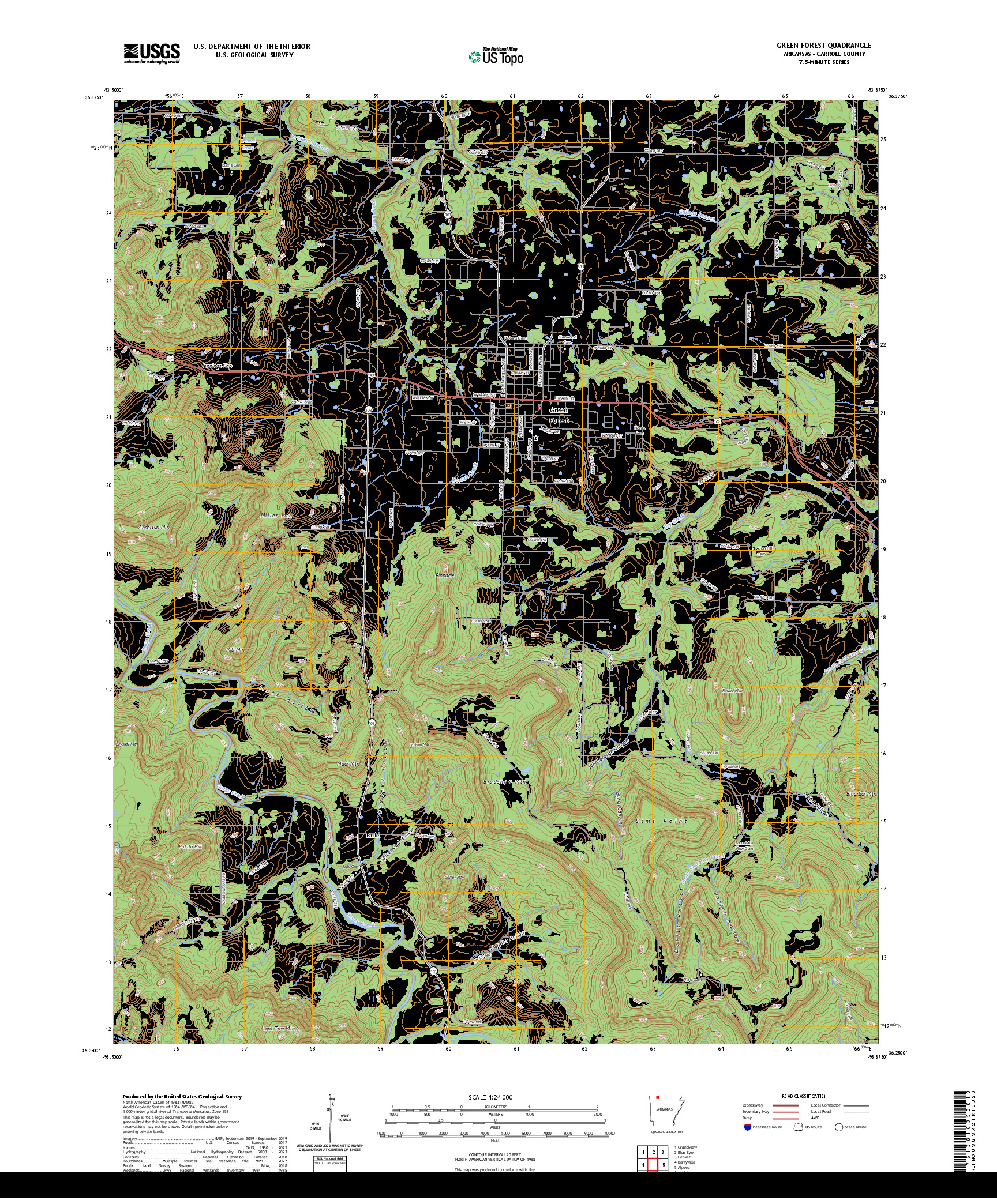 US TOPO 7.5-MINUTE MAP FOR GREEN FOREST, AR
