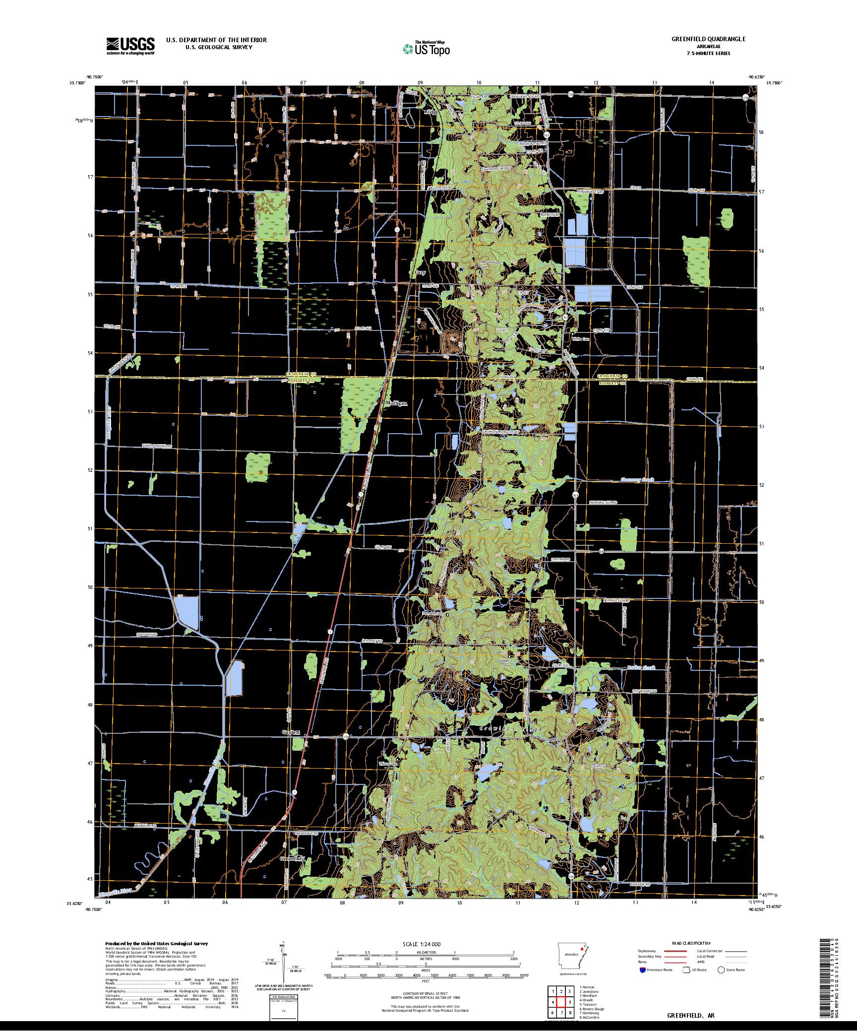 US TOPO 7.5-MINUTE MAP FOR GREENFIELD, AR