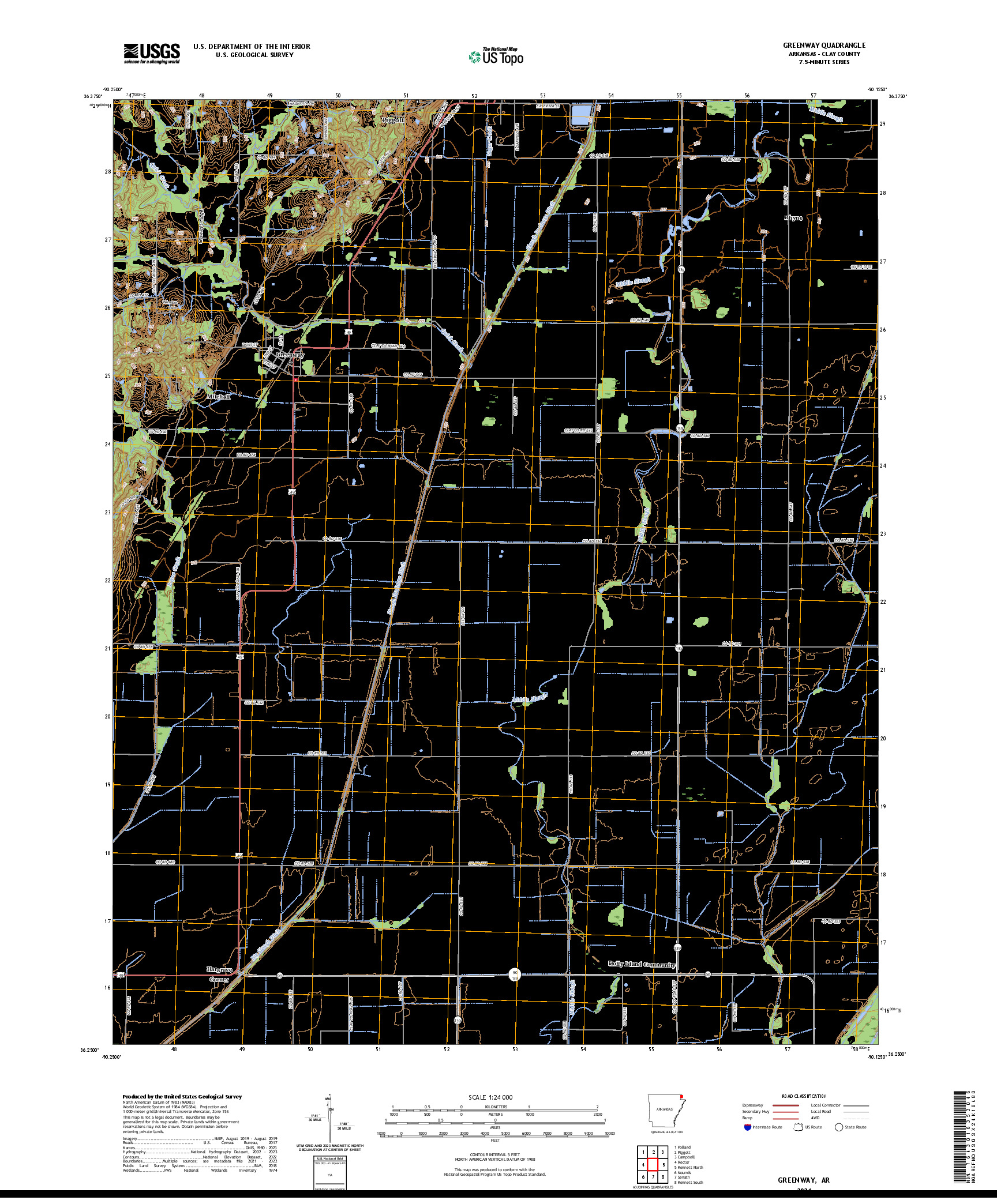 US TOPO 7.5-MINUTE MAP FOR GREENWAY, AR
