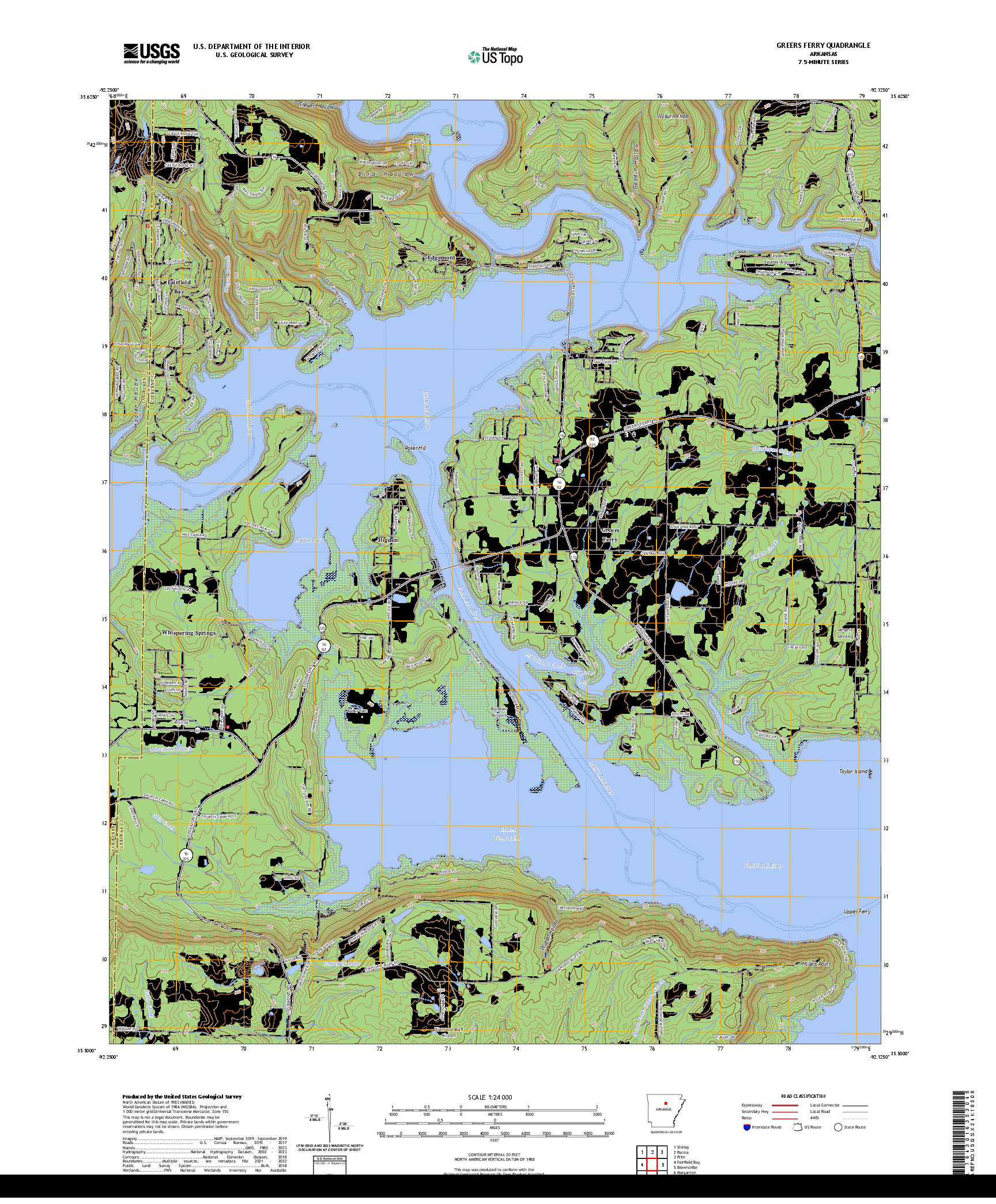 US TOPO 7.5-MINUTE MAP FOR GREERS FERRY, AR