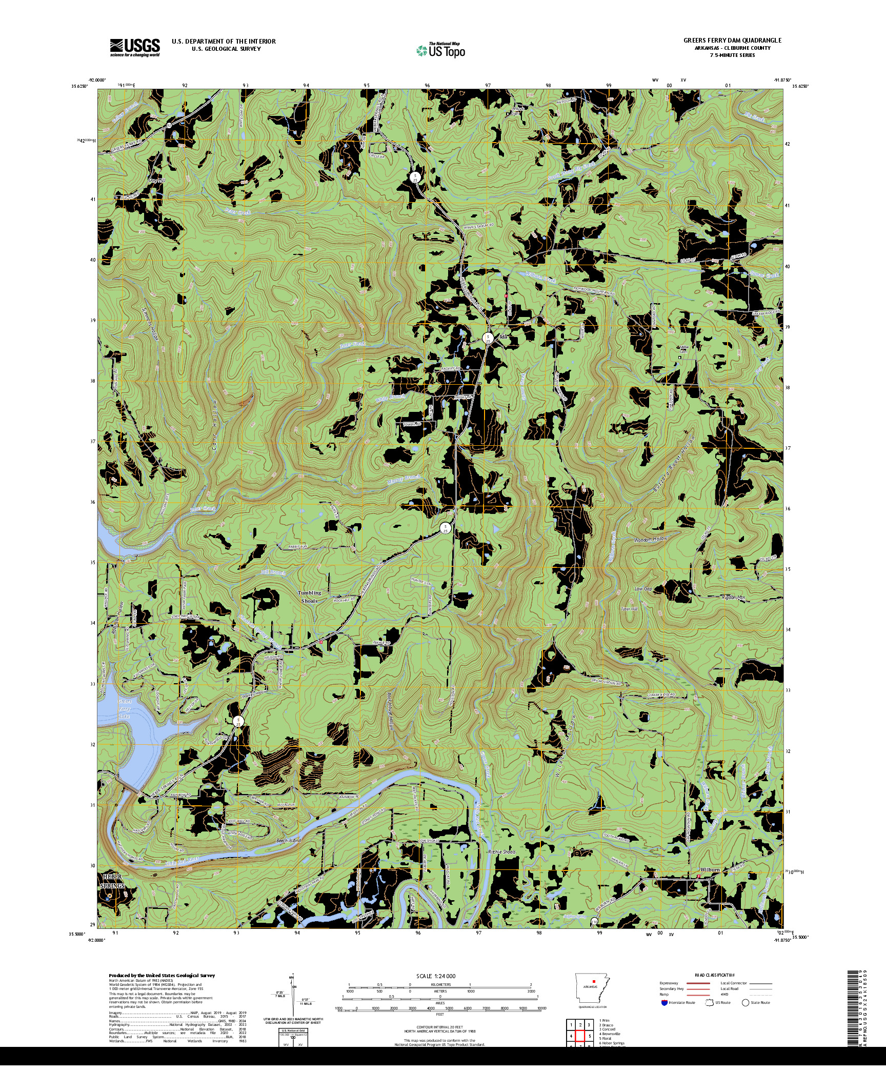 US TOPO 7.5-MINUTE MAP FOR GREERS FERRY DAM, AR