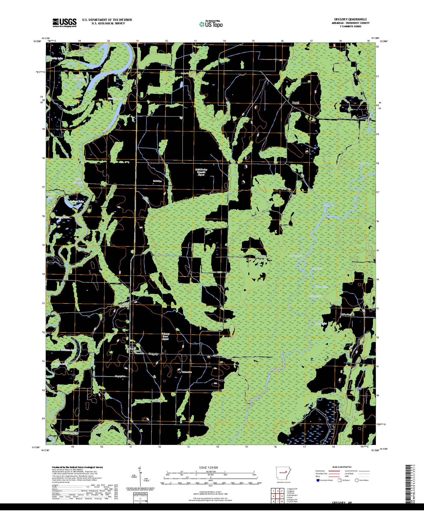 US TOPO 7.5-MINUTE MAP FOR GREGORY, AR