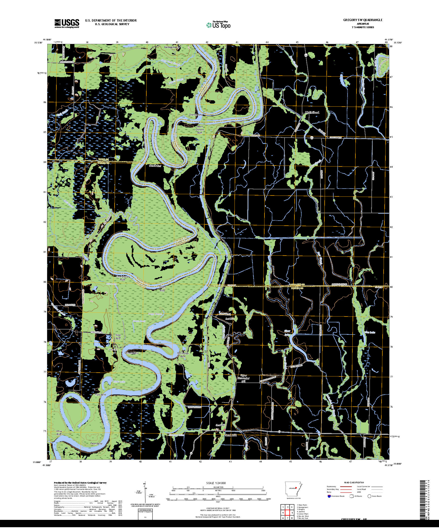 US TOPO 7.5-MINUTE MAP FOR GREGORY SW, AR