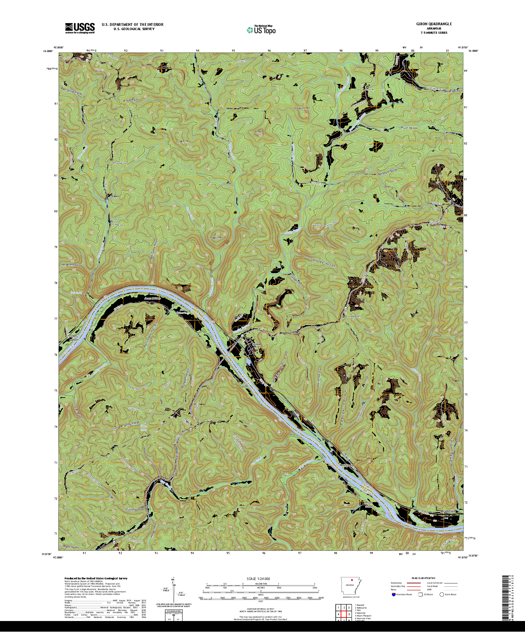 US TOPO 7.5-MINUTE MAP FOR GUION, AR
