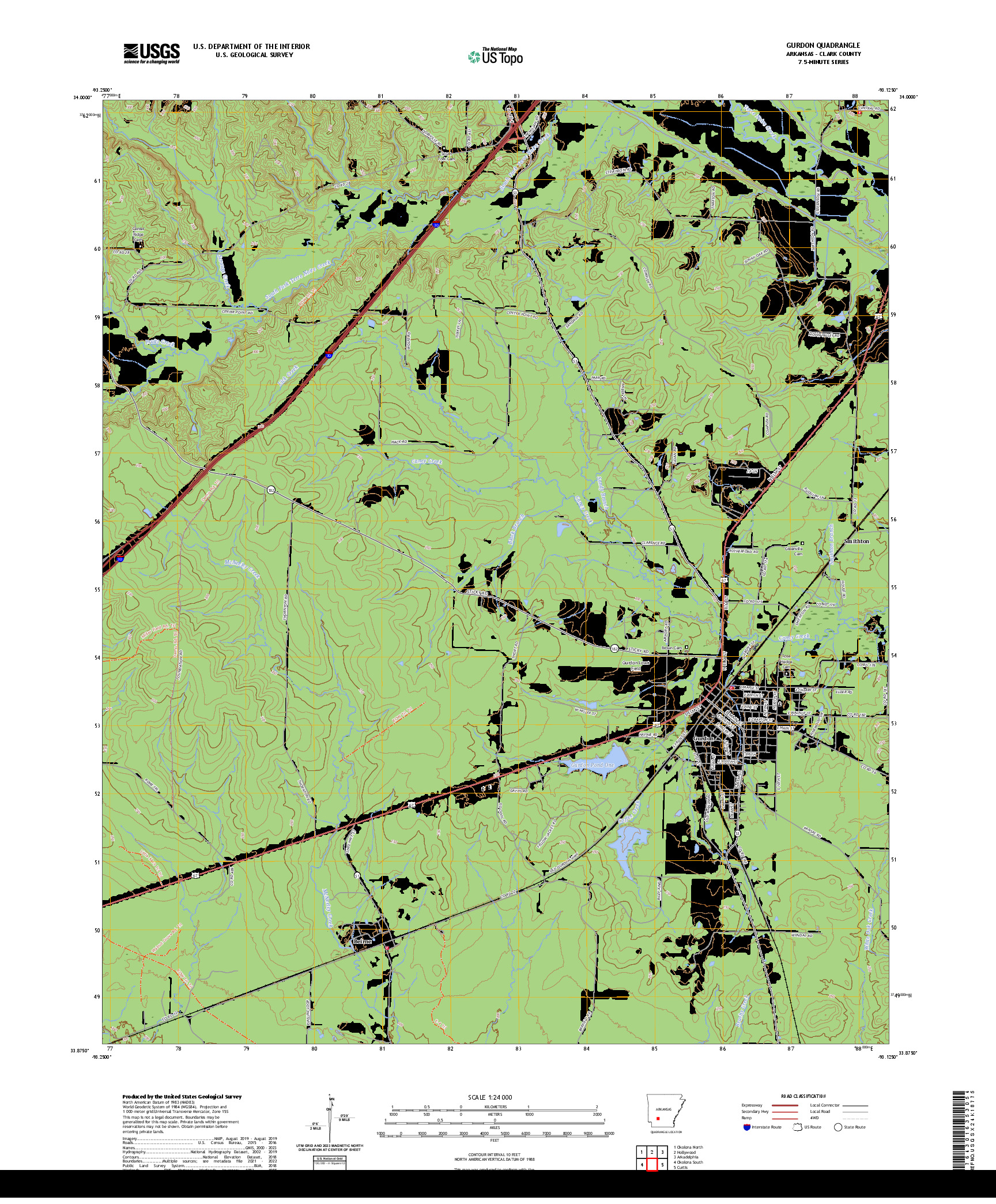 US TOPO 7.5-MINUTE MAP FOR GURDON, AR
