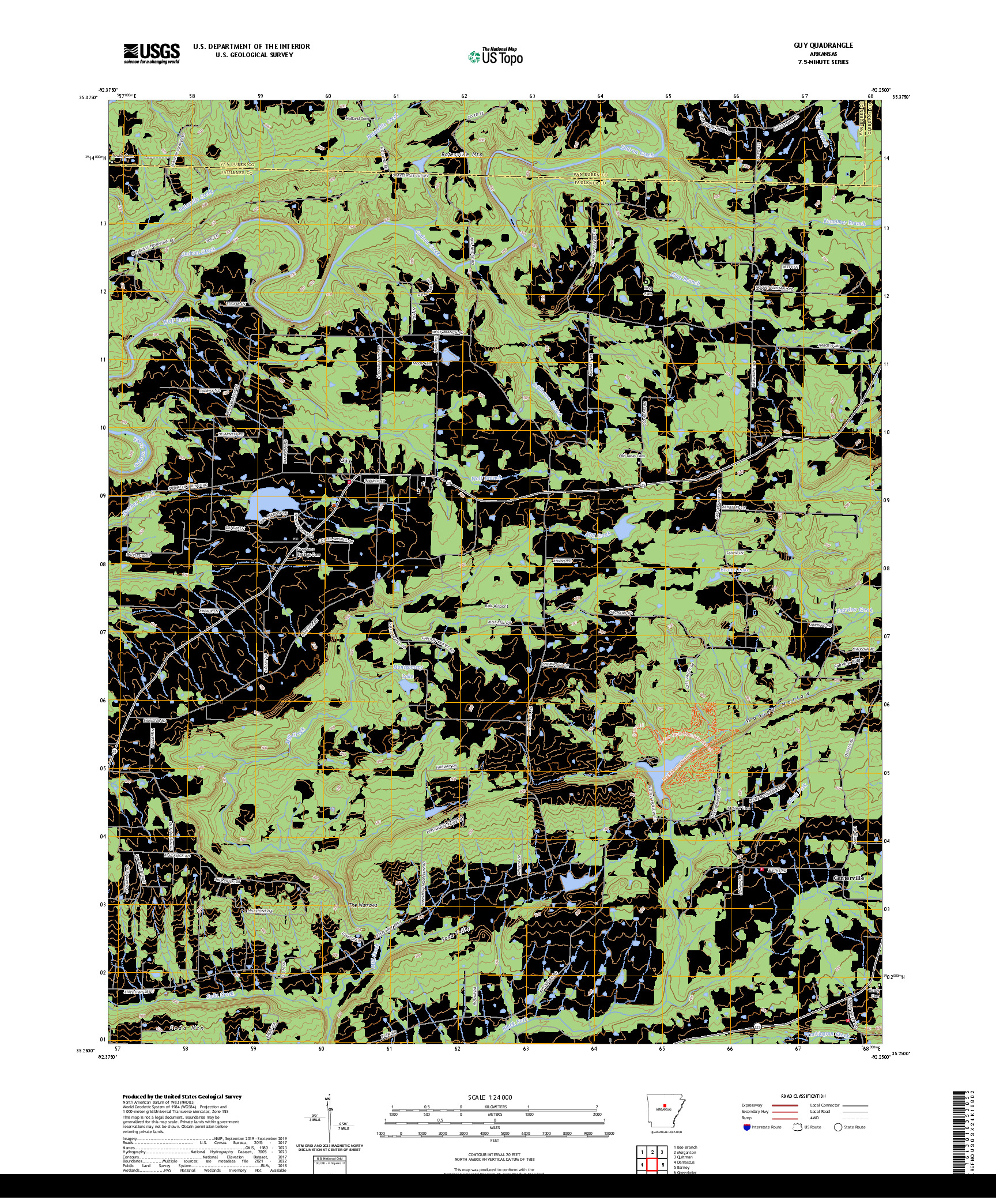 US TOPO 7.5-MINUTE MAP FOR GUY, AR