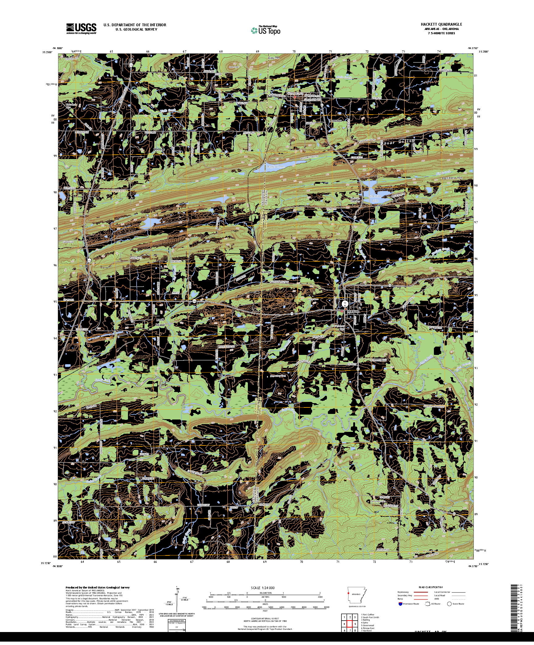 US TOPO 7.5-MINUTE MAP FOR HACKETT, AR,OK
