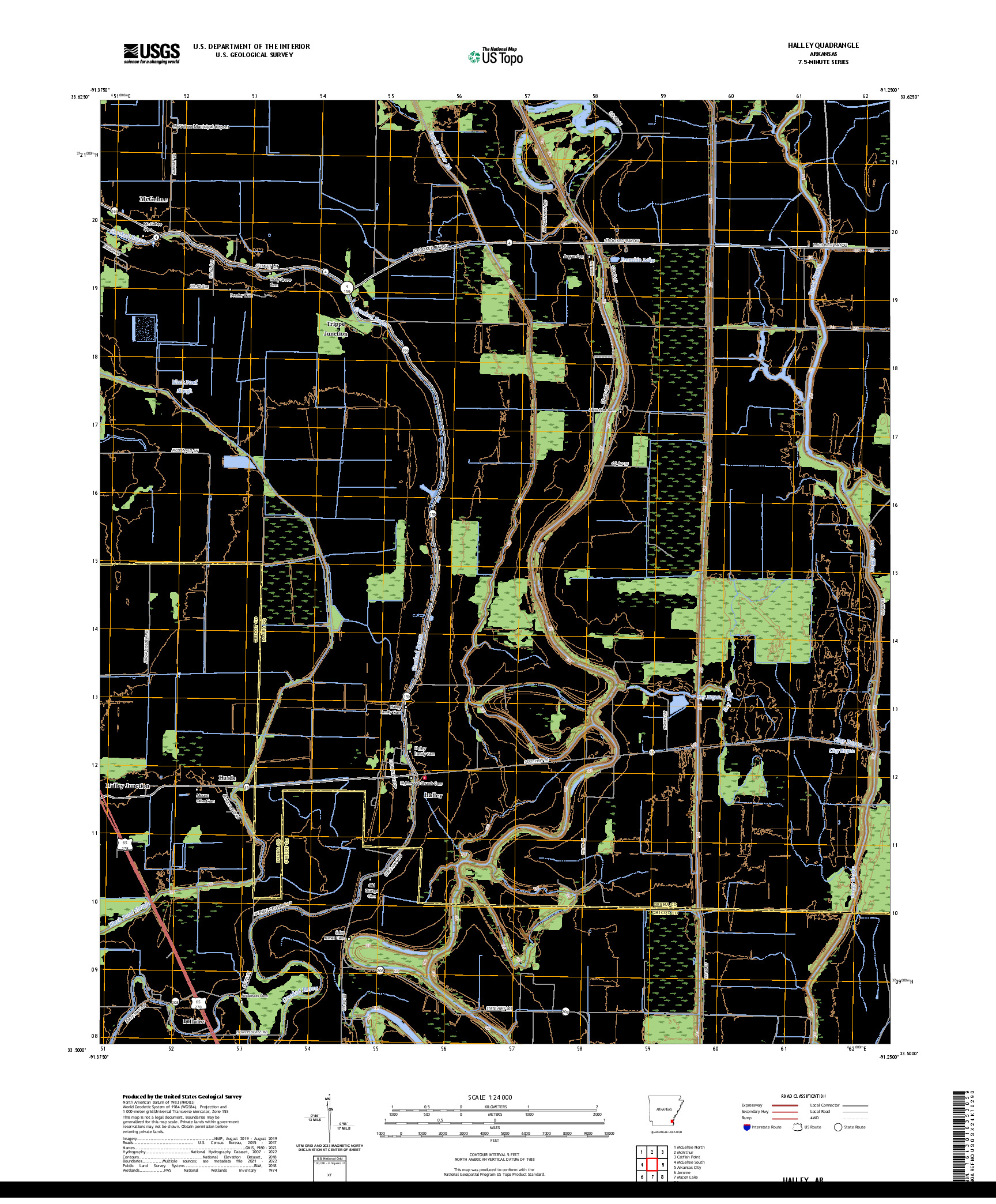 US TOPO 7.5-MINUTE MAP FOR HALLEY, AR