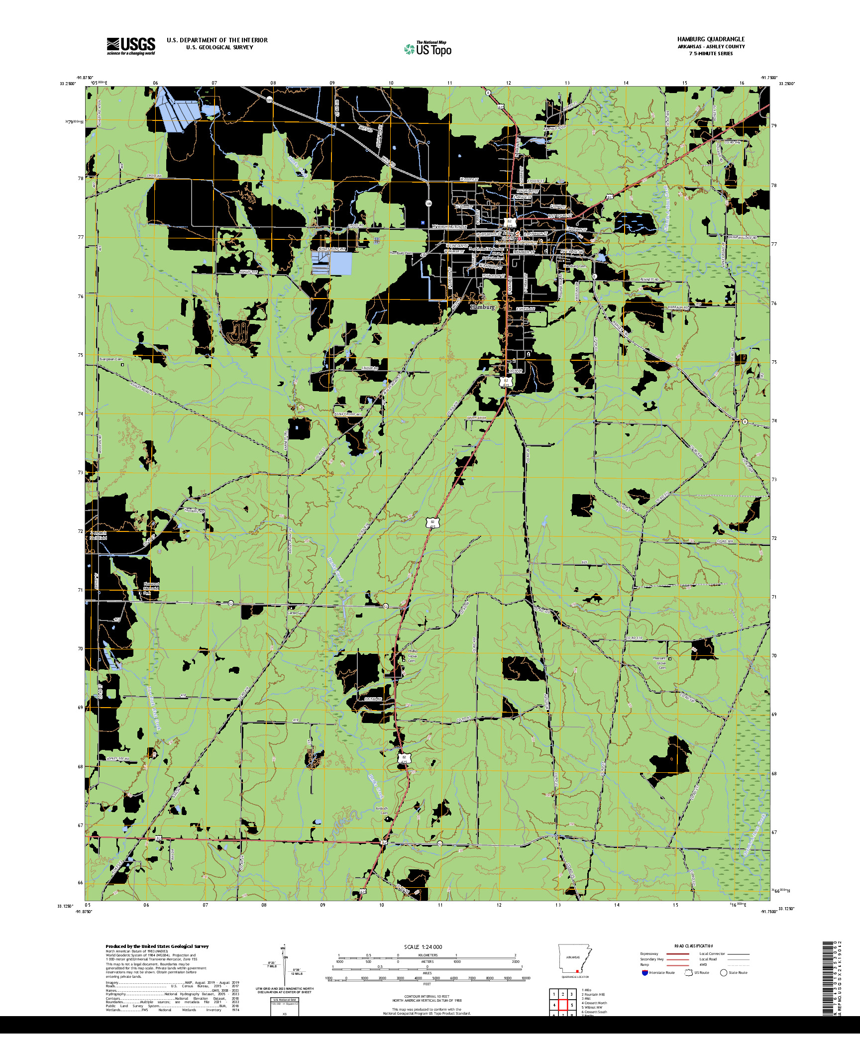 US TOPO 7.5-MINUTE MAP FOR HAMBURG, AR