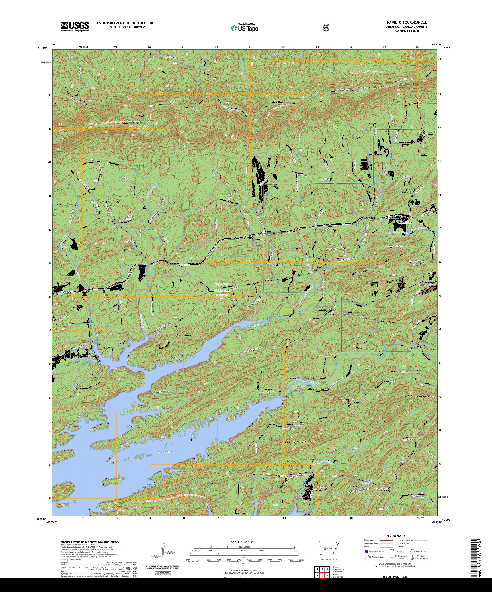 US TOPO 7.5-MINUTE MAP FOR HAMILTON, AR