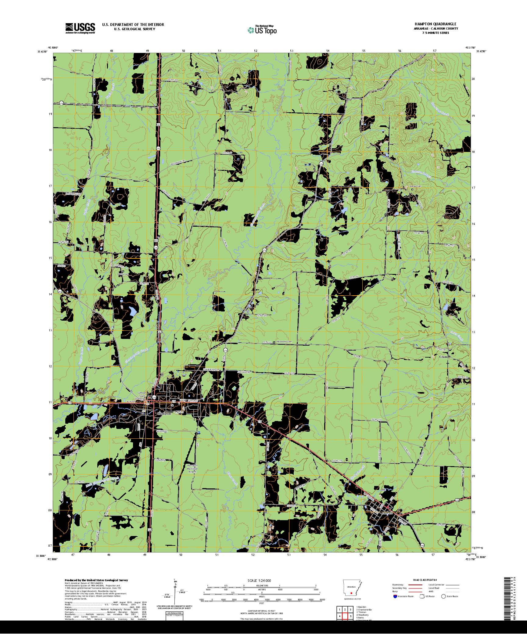 US TOPO 7.5-MINUTE MAP FOR HAMPTON, AR