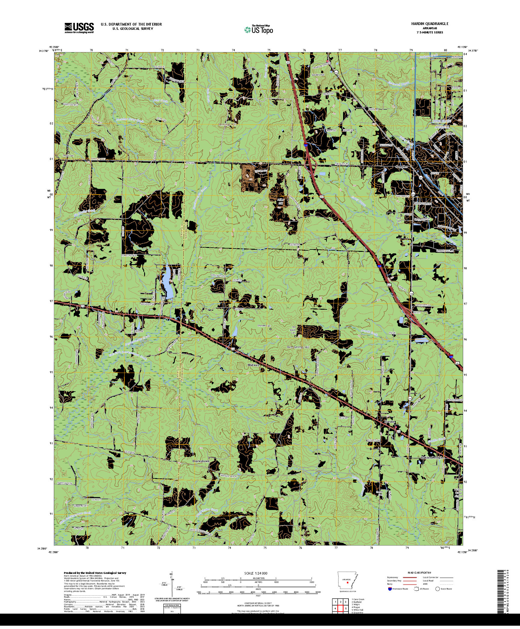 US TOPO 7.5-MINUTE MAP FOR HARDIN, AR
