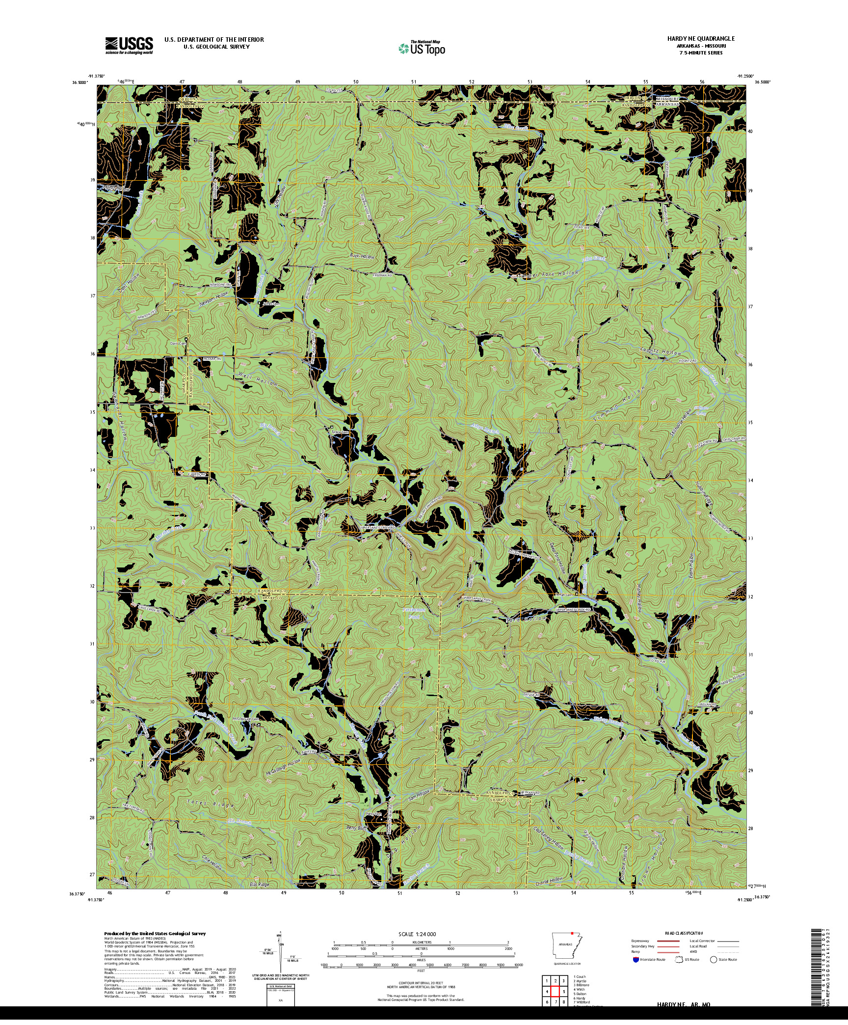 US TOPO 7.5-MINUTE MAP FOR HARDY NE, AR,MO