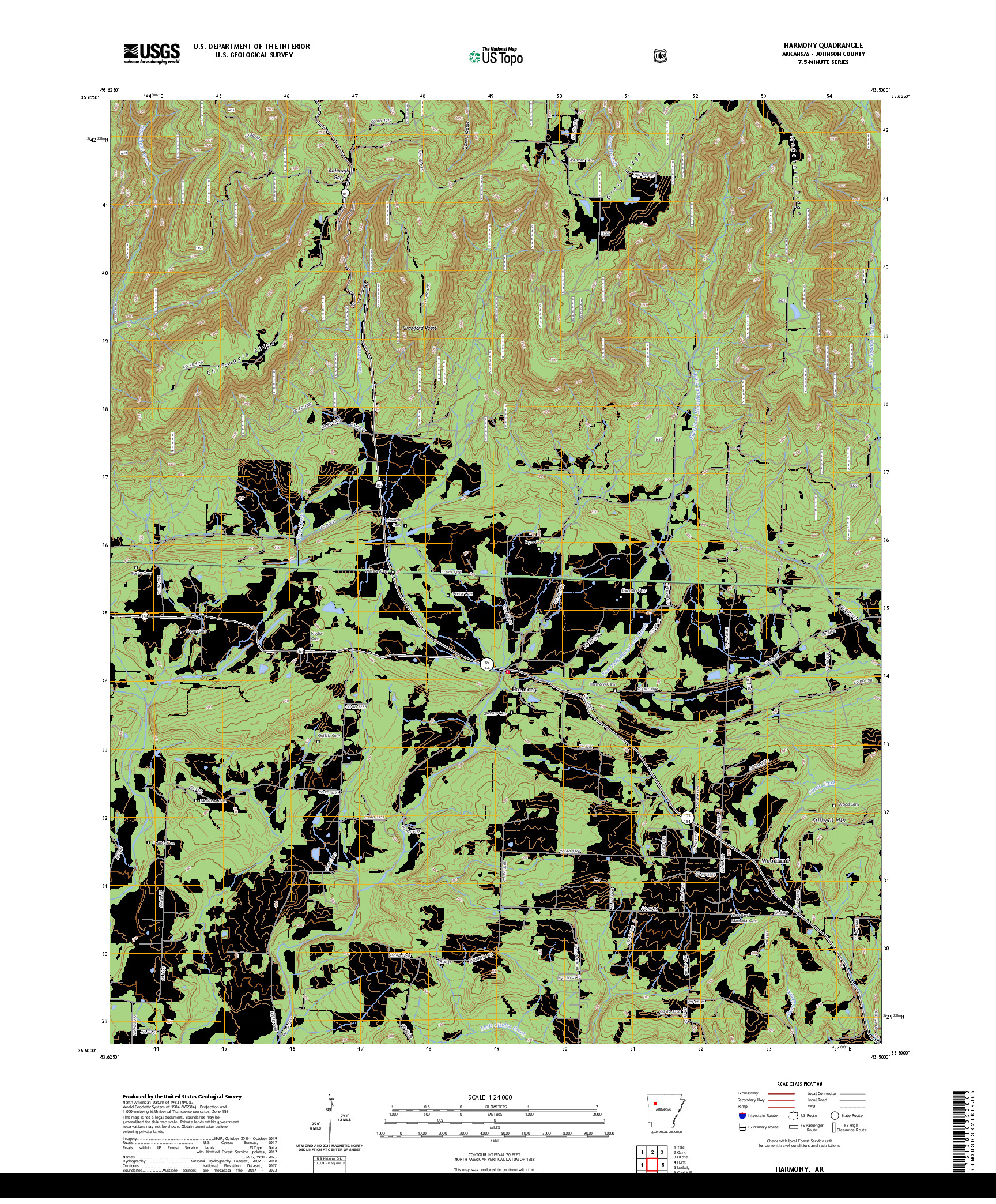 US TOPO 7.5-MINUTE MAP FOR HARMONY, AR
