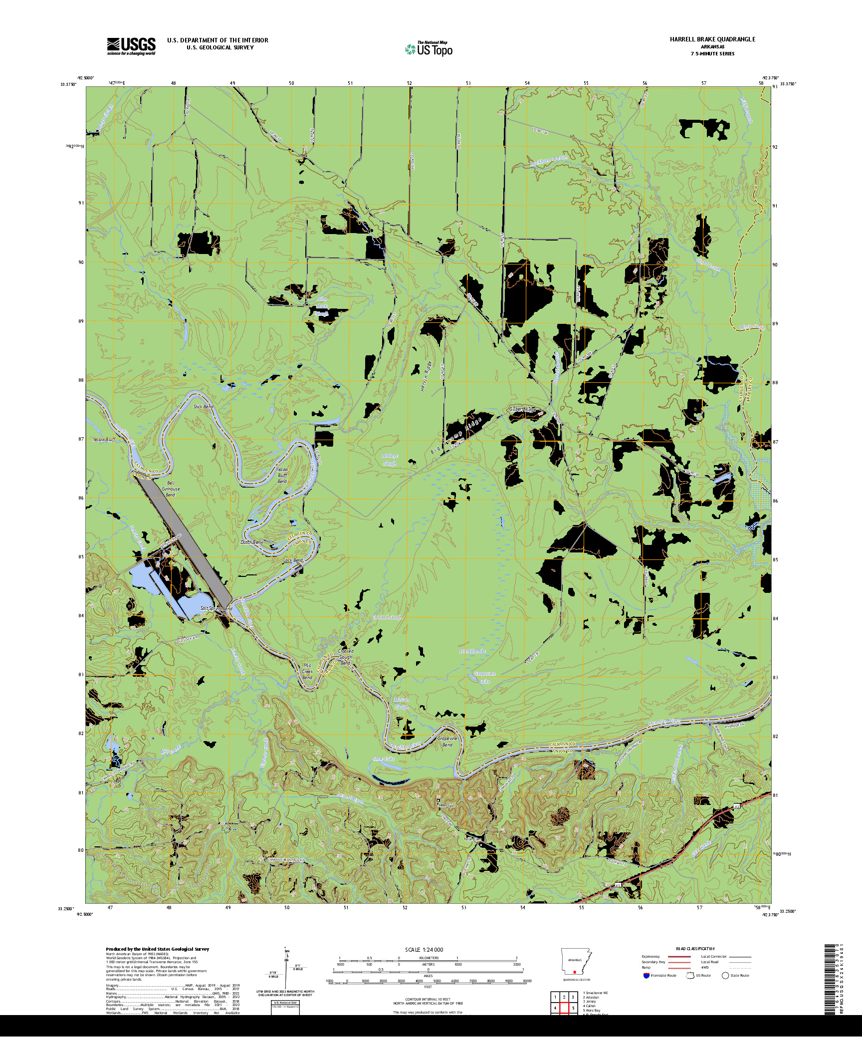 US TOPO 7.5-MINUTE MAP FOR HARRELL BRAKE, AR