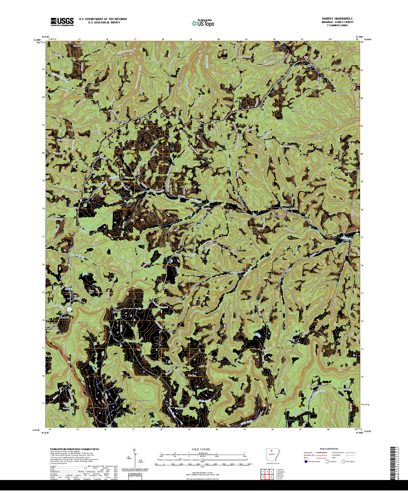 US TOPO 7.5-MINUTE MAP FOR HARRIET, AR