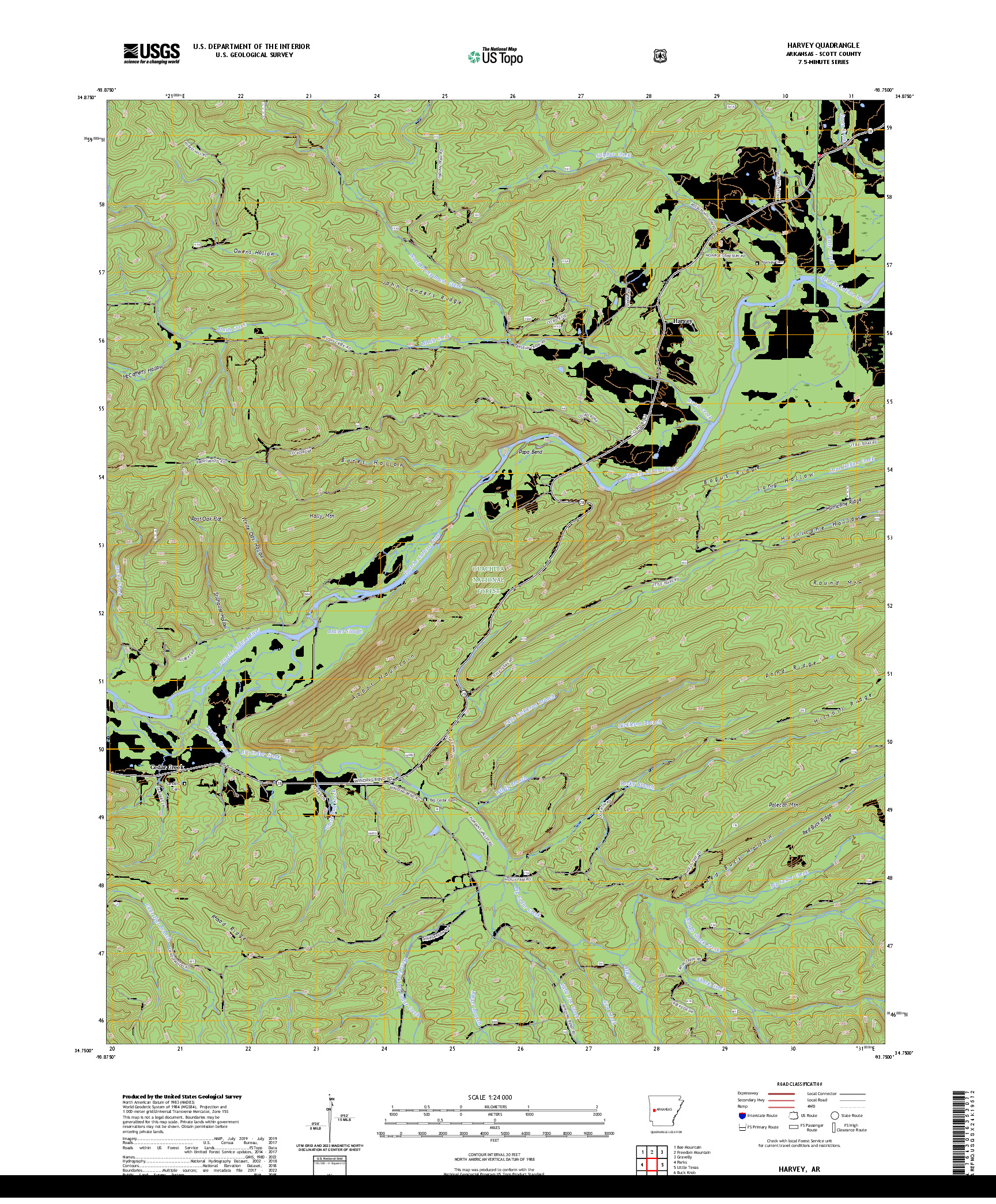 US TOPO 7.5-MINUTE MAP FOR HARVEY, AR