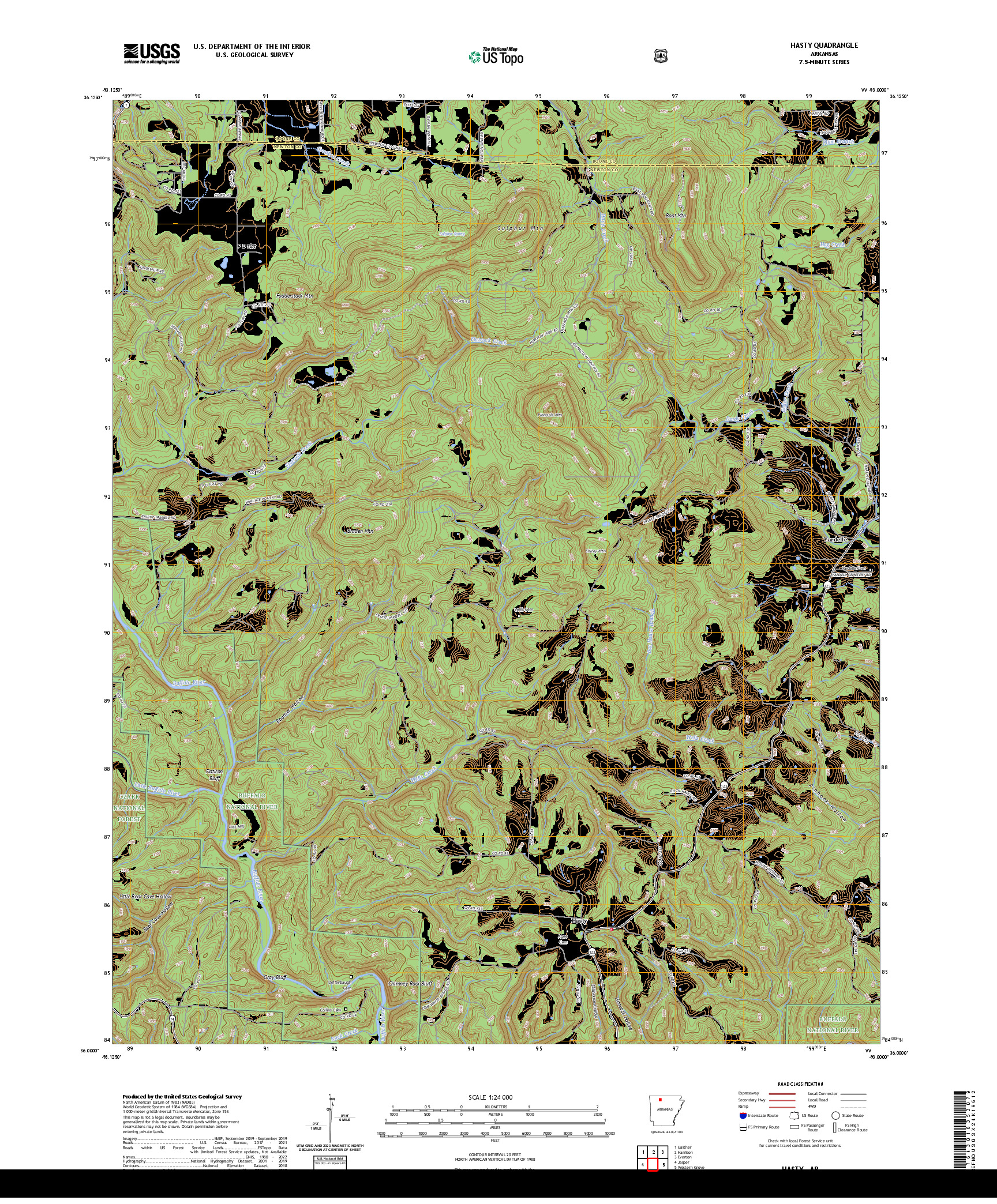 US TOPO 7.5-MINUTE MAP FOR HASTY, AR