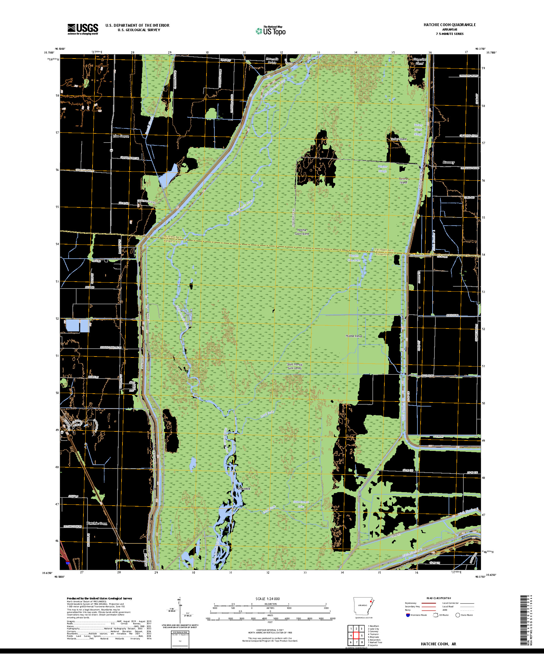 US TOPO 7.5-MINUTE MAP FOR HATCHIE COON, AR