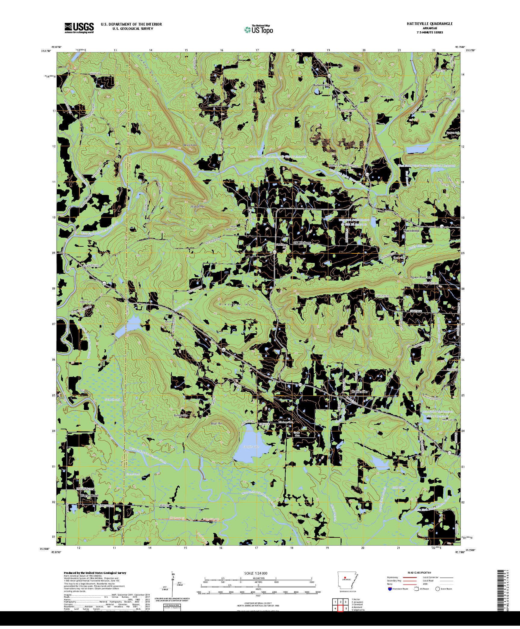 US TOPO 7.5-MINUTE MAP FOR HATTIEVILLE, AR