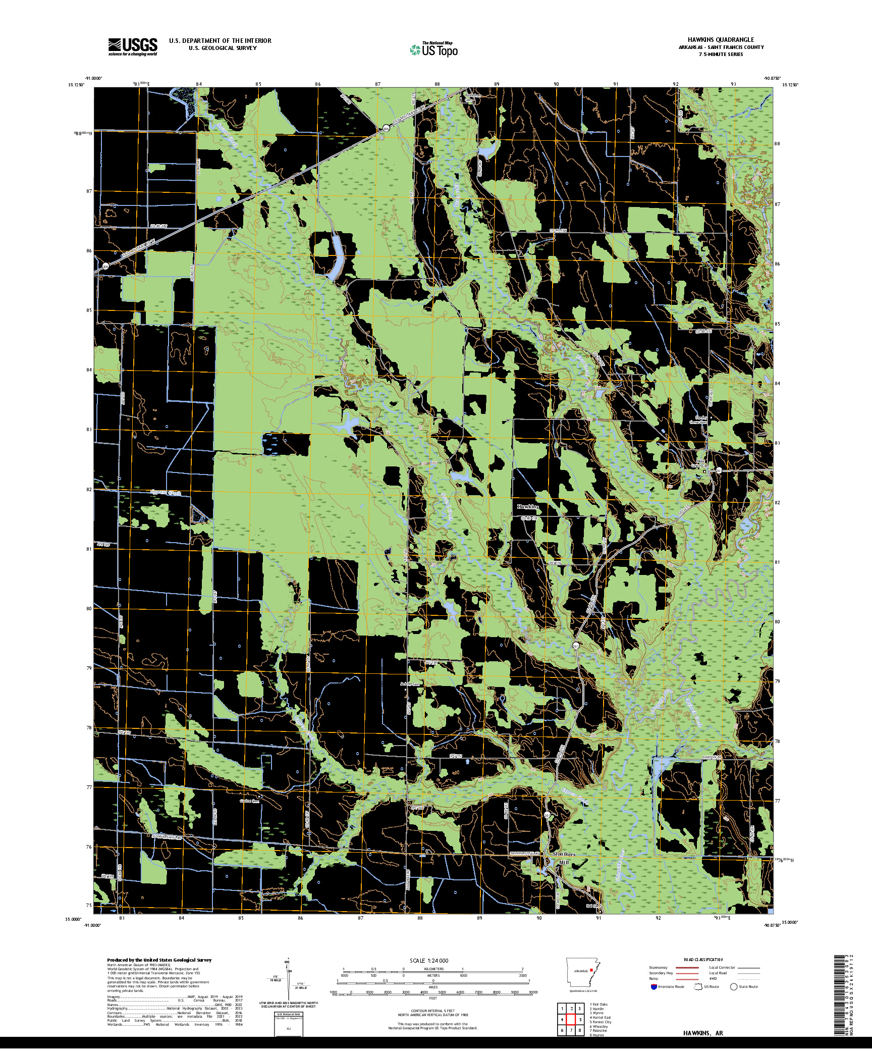 US TOPO 7.5-MINUTE MAP FOR HAWKINS, AR