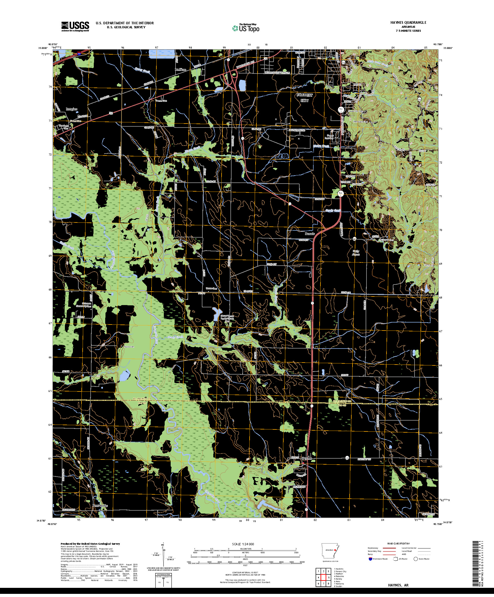 US TOPO 7.5-MINUTE MAP FOR HAYNES, AR