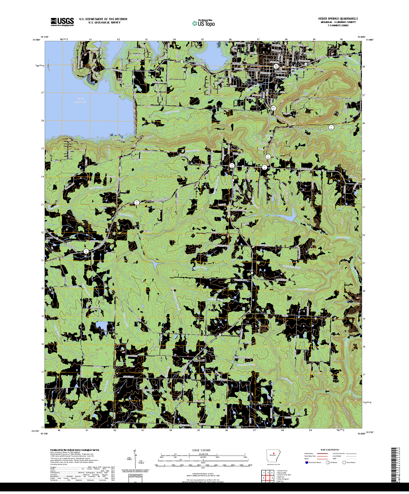 US TOPO 7.5-MINUTE MAP FOR HEBER SPRINGS, AR
