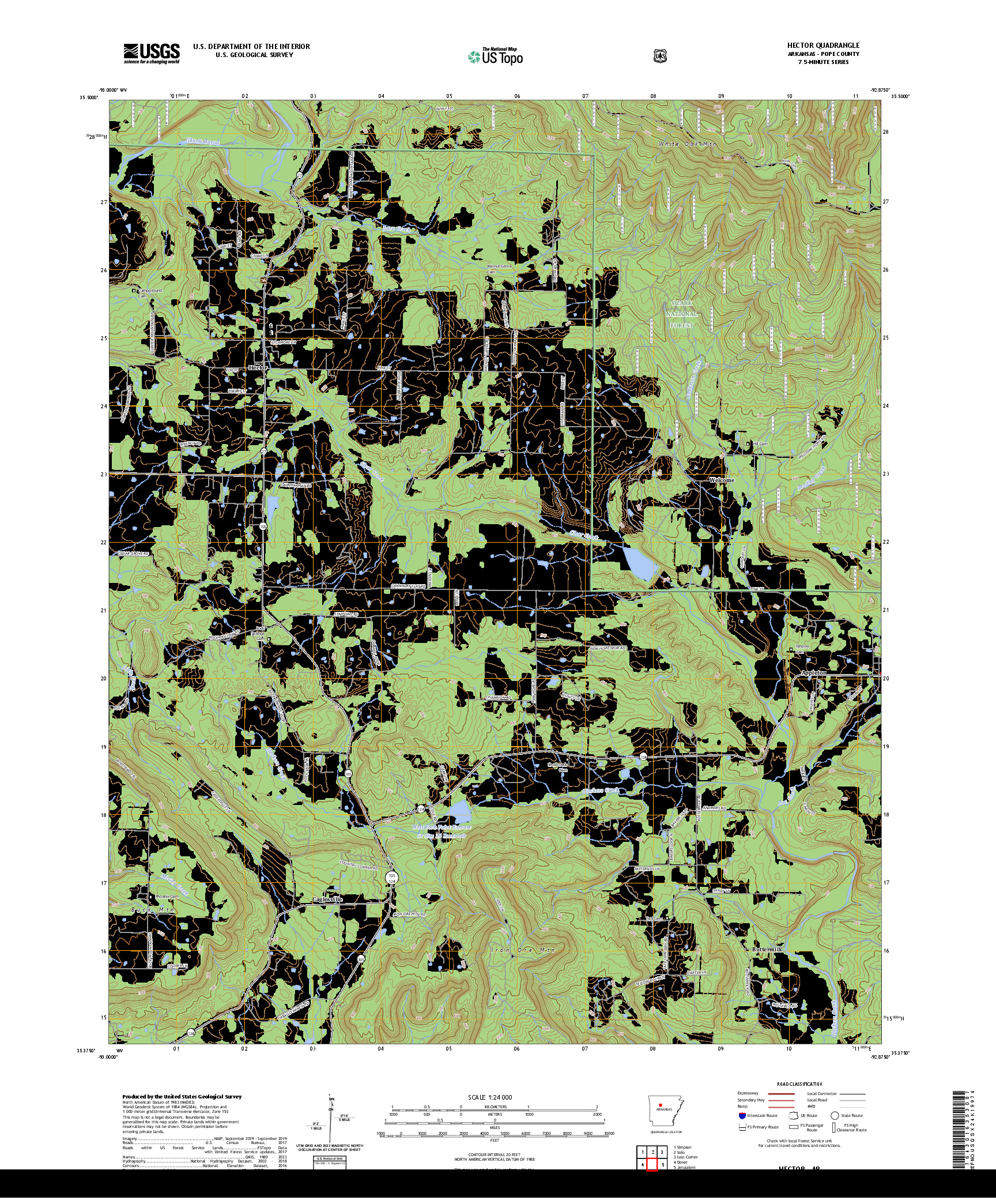 US TOPO 7.5-MINUTE MAP FOR HECTOR, AR
