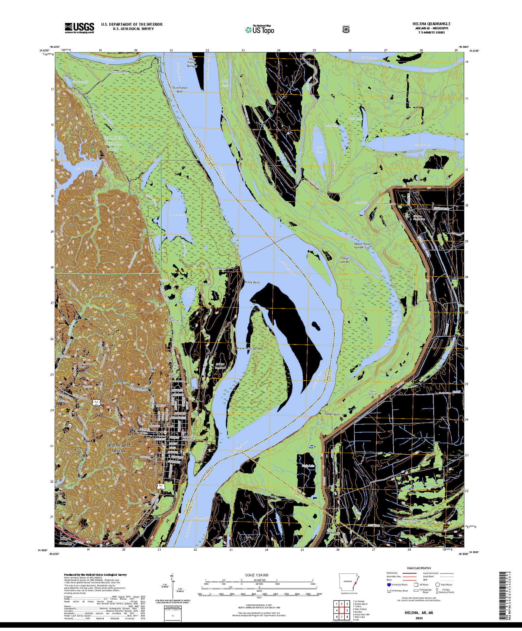 US TOPO 7.5-MINUTE MAP FOR HELENA, AR,MS
